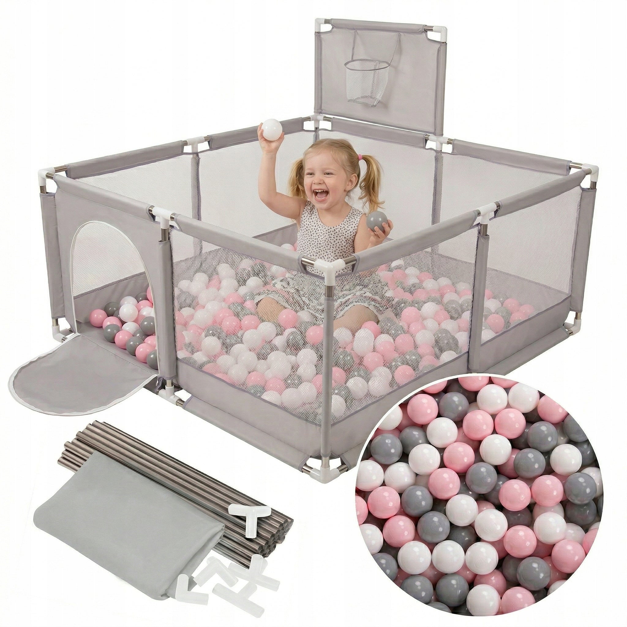 PLAYPEN WITH BASKET DRY POOL FOR CHILDREN 100 BALLS SELONIS KK-100X
