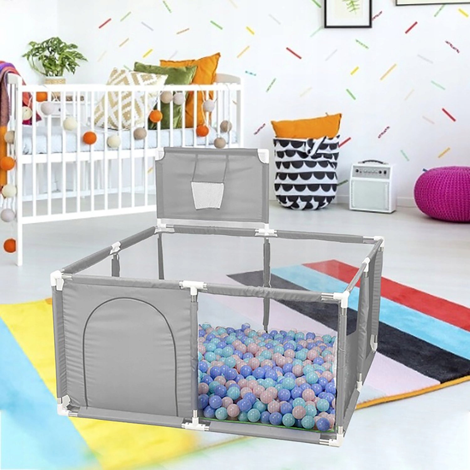 PLAYPEN WITH BASKET DRY POOL FOR CHILDREN NICEKIDS 125 x 125 cm EAN (GTIN) 5904158315014