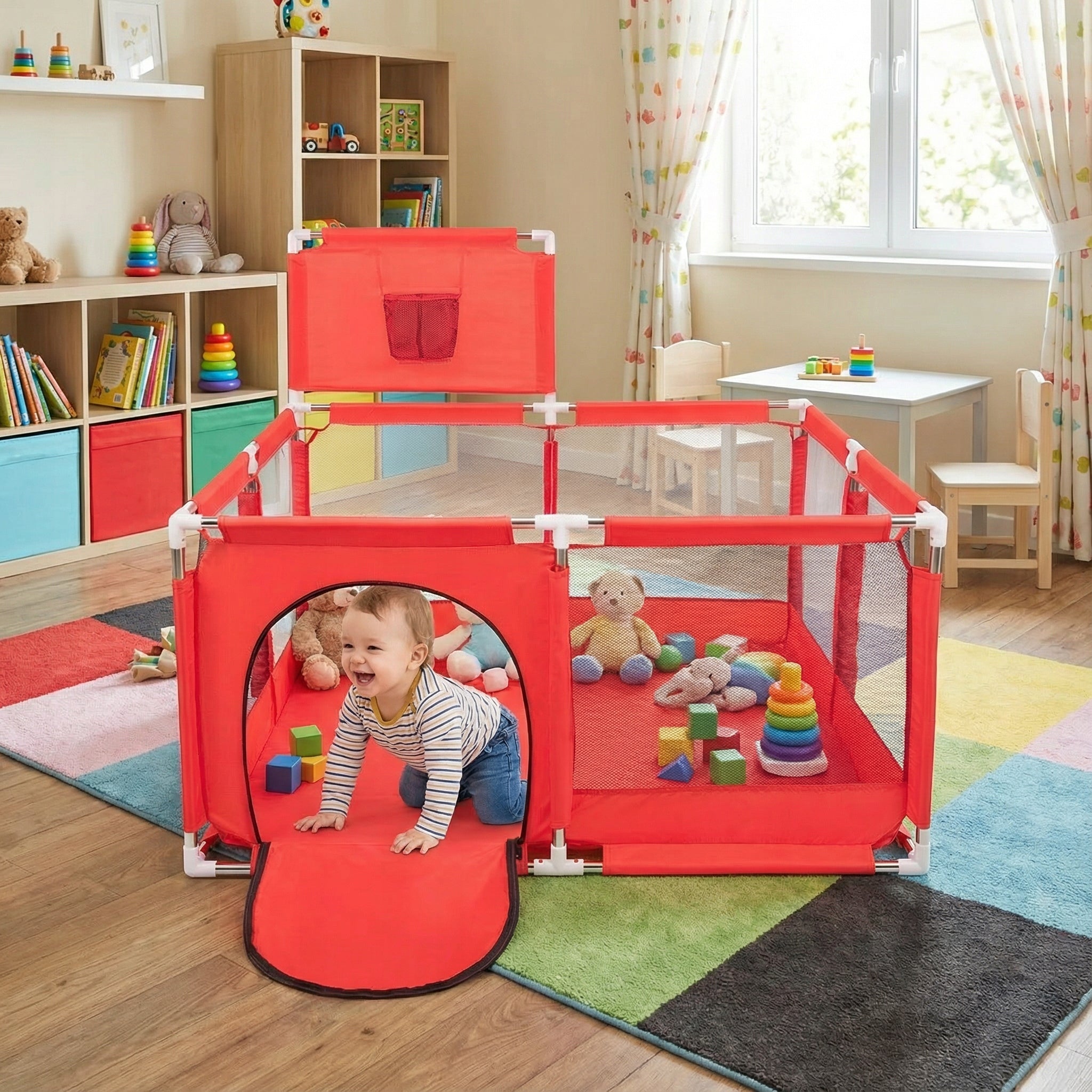 PLAYPEN WITH BASKET DRY POOL FOR CHILDREN RED SELONIS KK-100X without balls