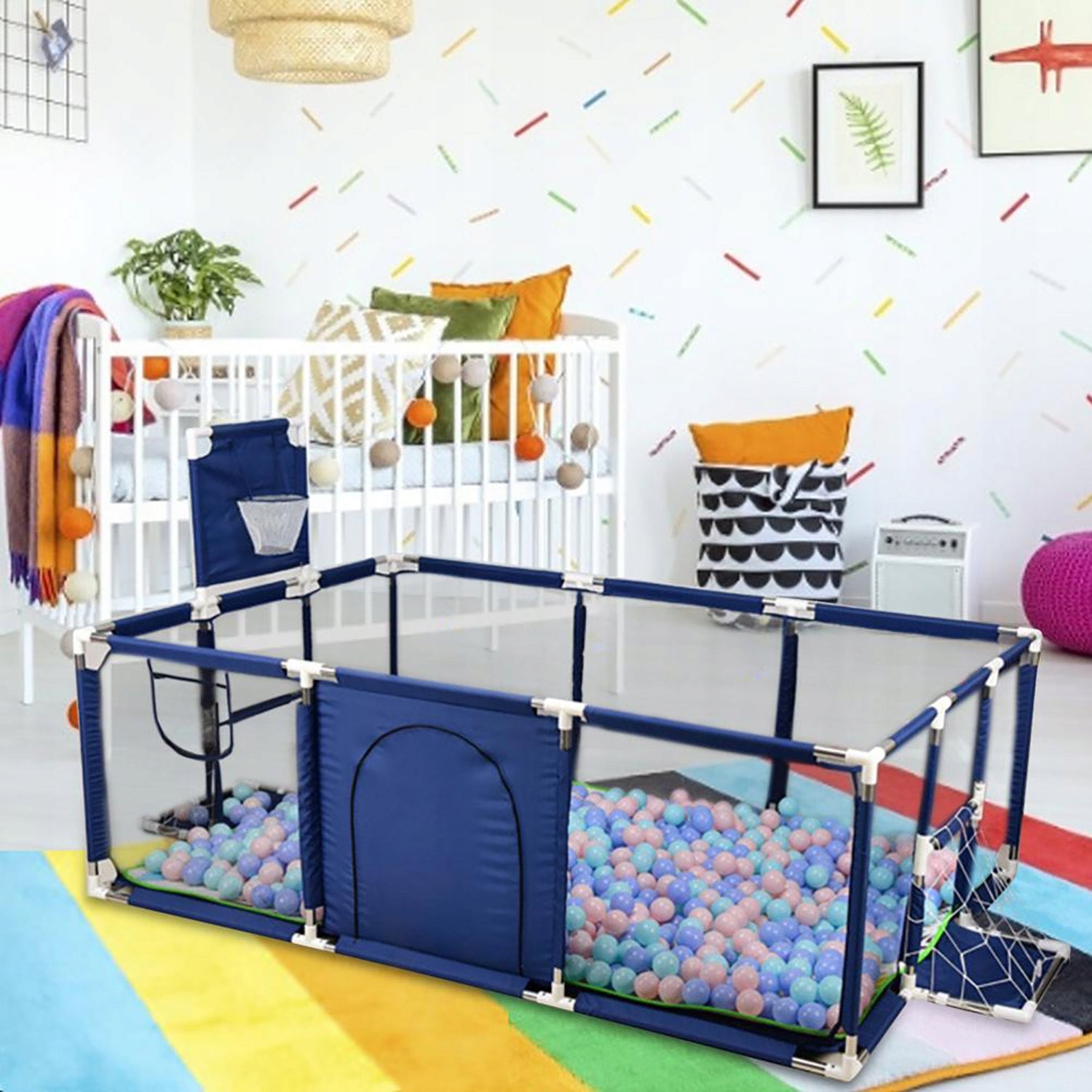 PLAYPEN WITH BASKET GATE DRY POOL FOR CHILDREN NICEKIDS 180 x 120 cm Packaging status original