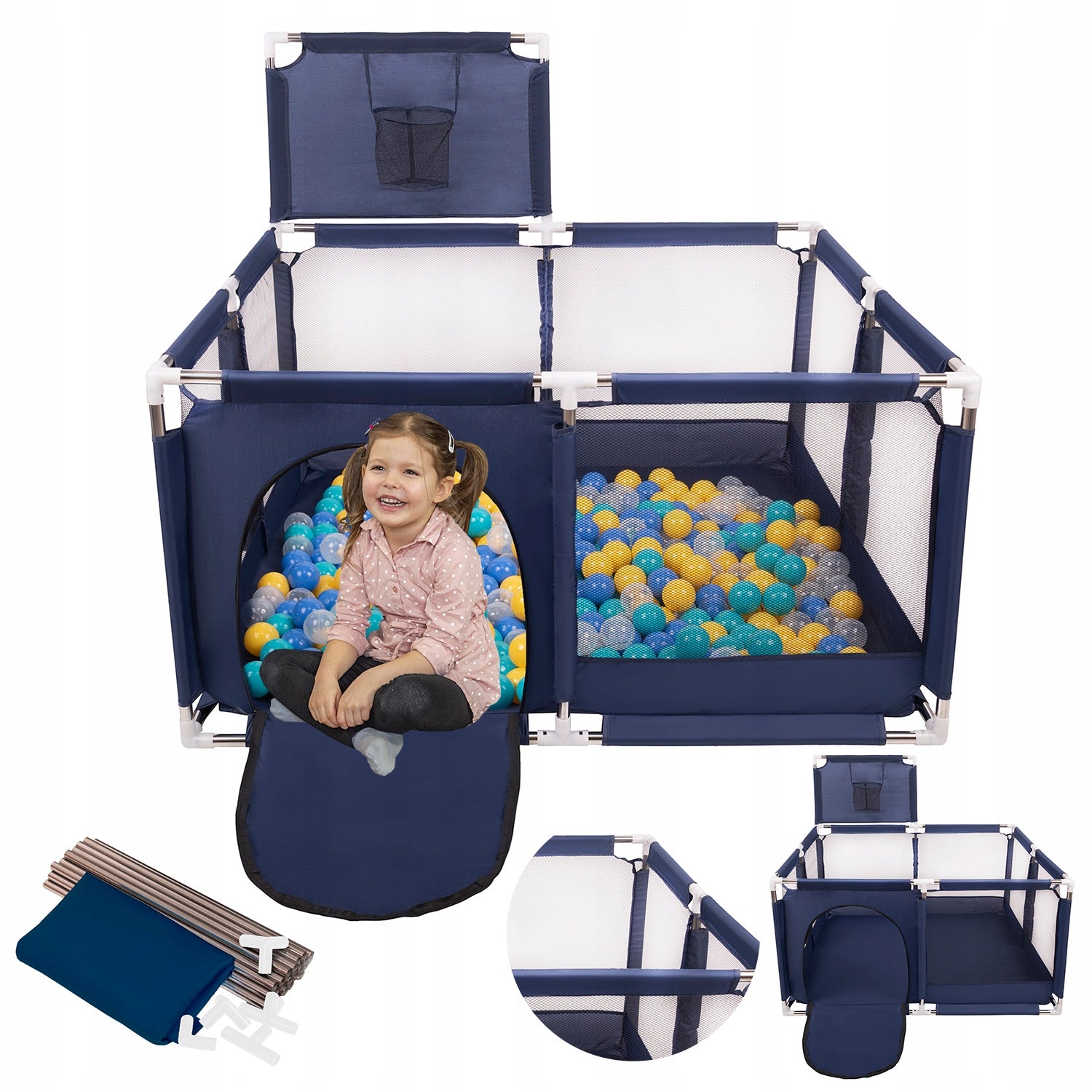 PLAYPEN WITH SQUARE BASKET FOR CHILDREN 100 BALLS