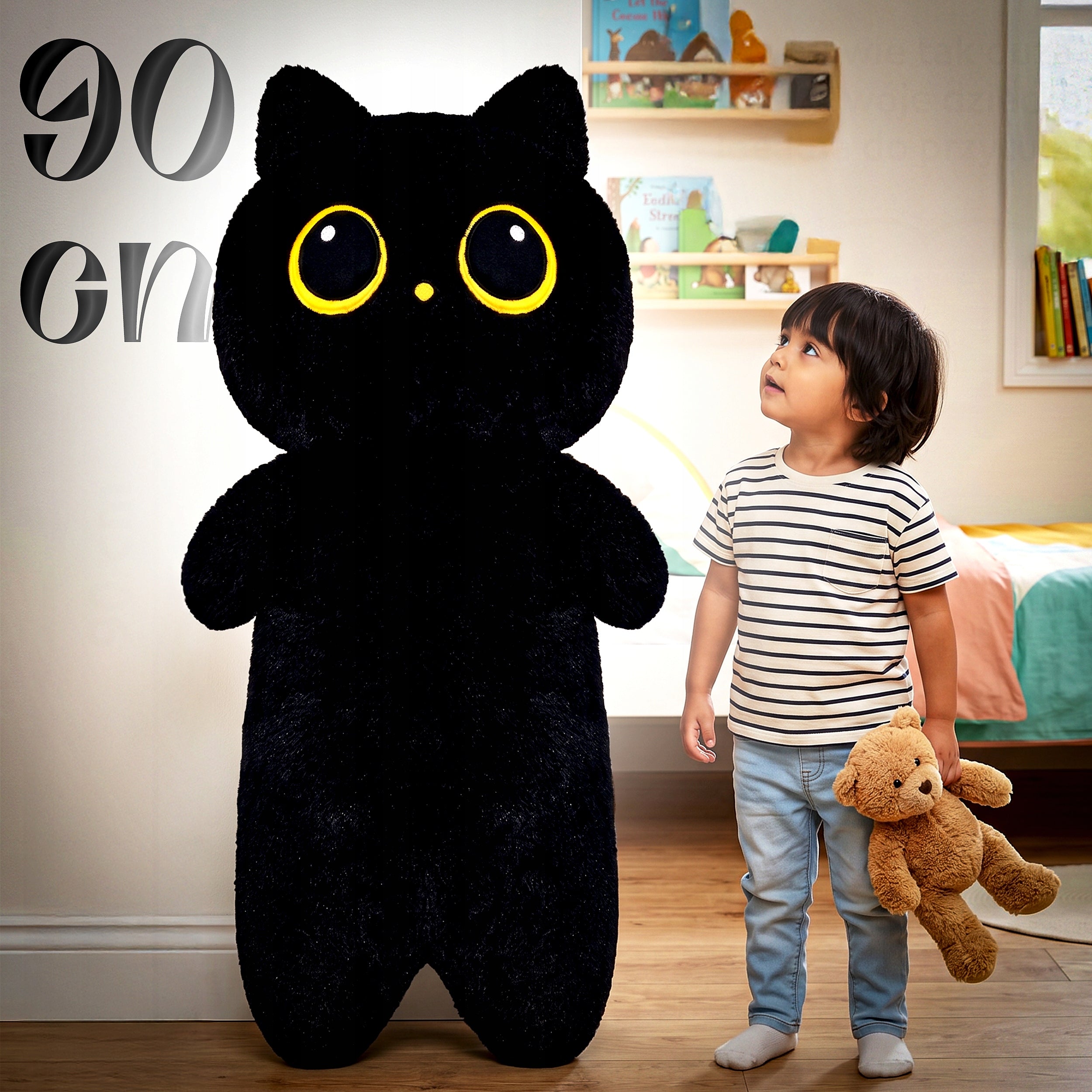 PLUSH CAT BLACK PLUSH TOY PILLOW 90 cm BIG EYES NICE TO THE TOUCH Manufacturer code Maskotka KOT Kotek Duże Oczy B48N2