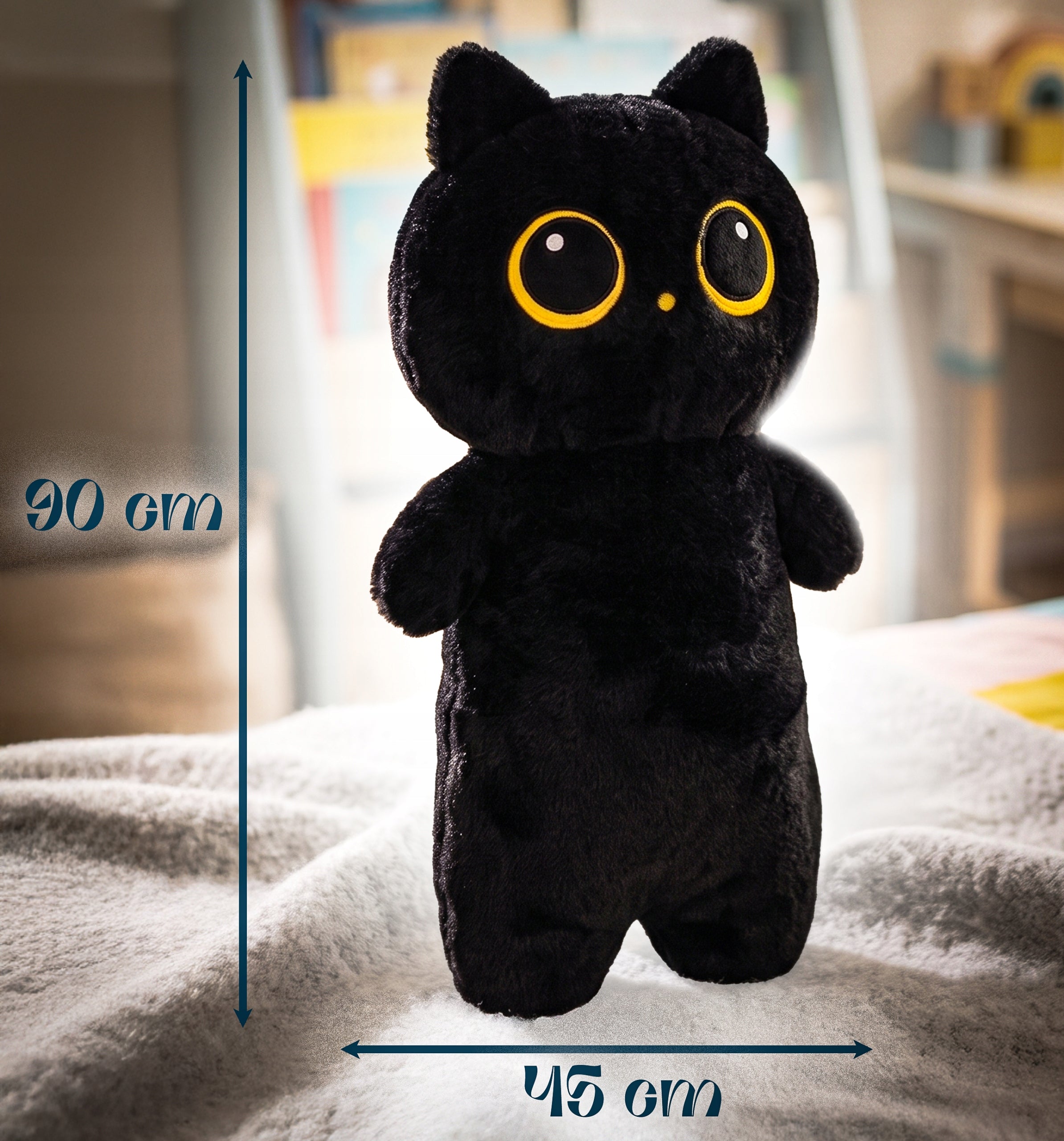 PLUSH CAT BLACK PLUSH TOY PILLOW 90 cm BIG EYES NICE TO THE TOUCH Packaging status original