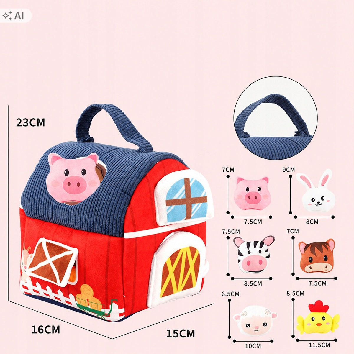 PLUSH SENSORY FARM WITH 6 ANIMALS MONTESSORI MIRROR SOUNDS 6M+ Manufacturer code NAUKA EDUKACYJNA