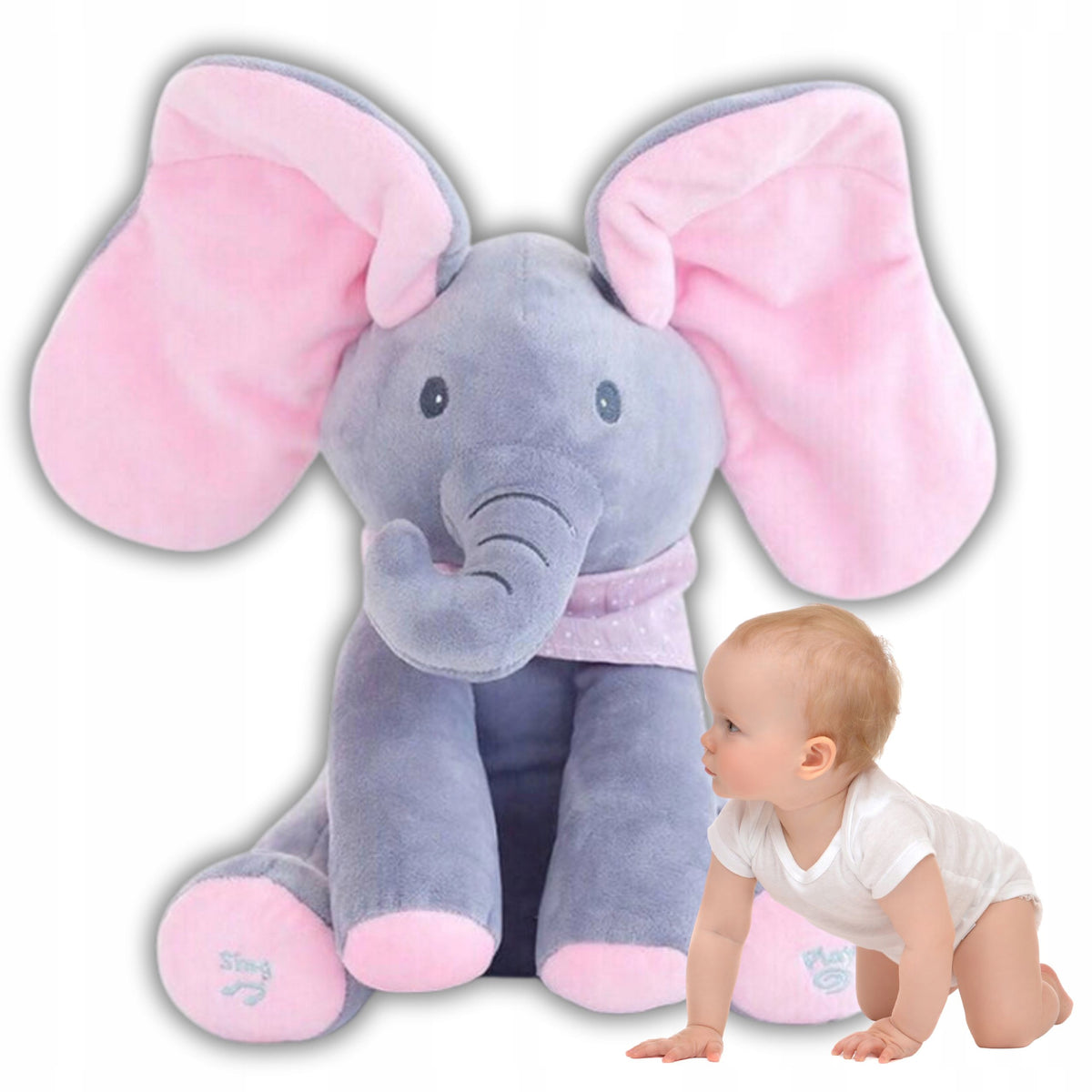 PLUSH TOY ELEPHANT PLAYING SINGING INTERACTIVE PEEKABOO MOVES HIS EARS Manufacturer code YC918