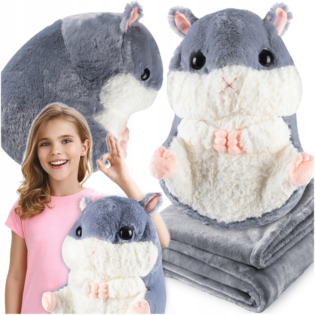 PLUSH TOY PILLOW PLUSH HAMSTER WITH BLANKET Blanket 160x110 cm CUDDLY 3in1
