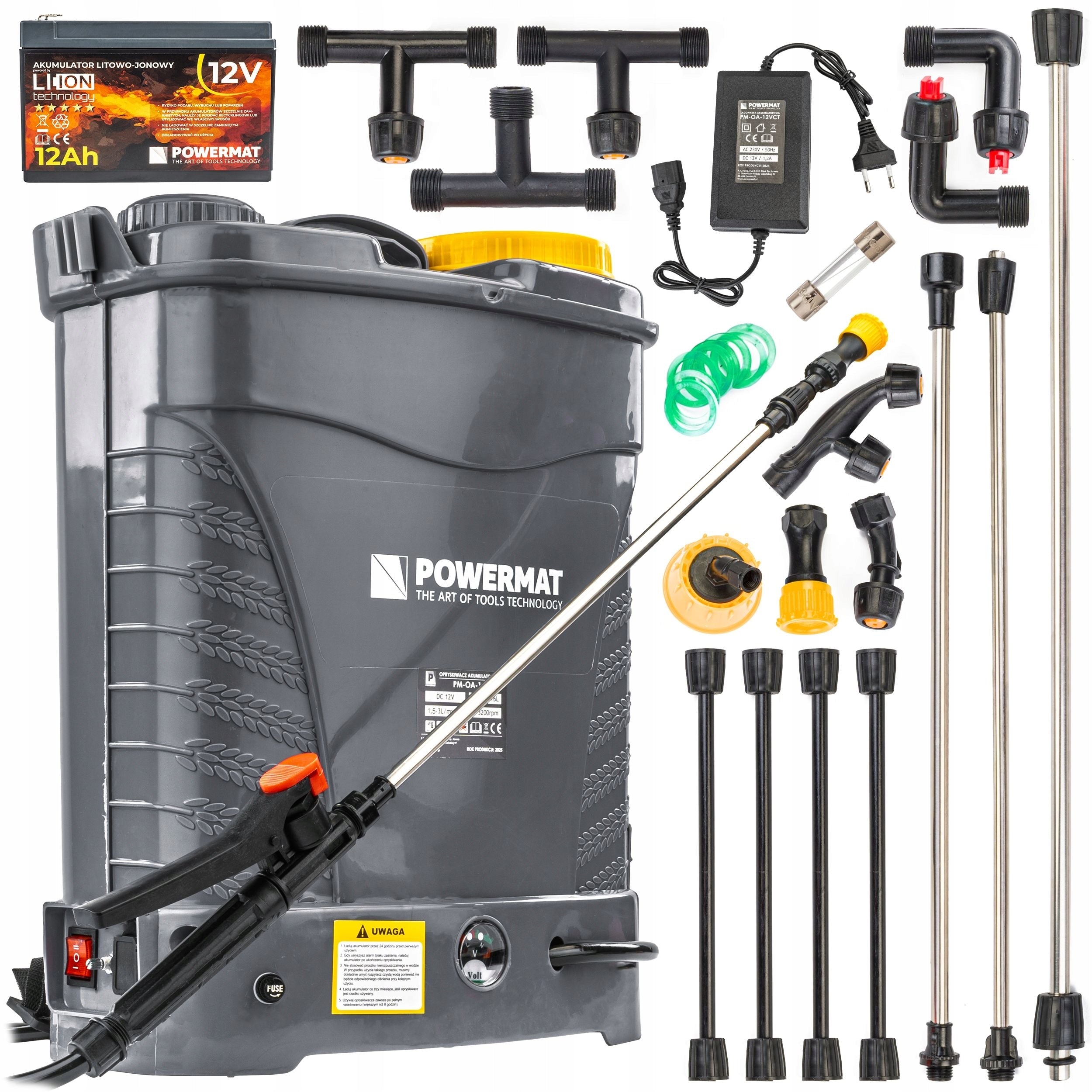 PM CORDLESS PRESSURE BACKPACK SPRAYER LI-ION 16L SET OF 9 NOZZLES Manufacturer code Powermat PM-OA_16T / PM0748