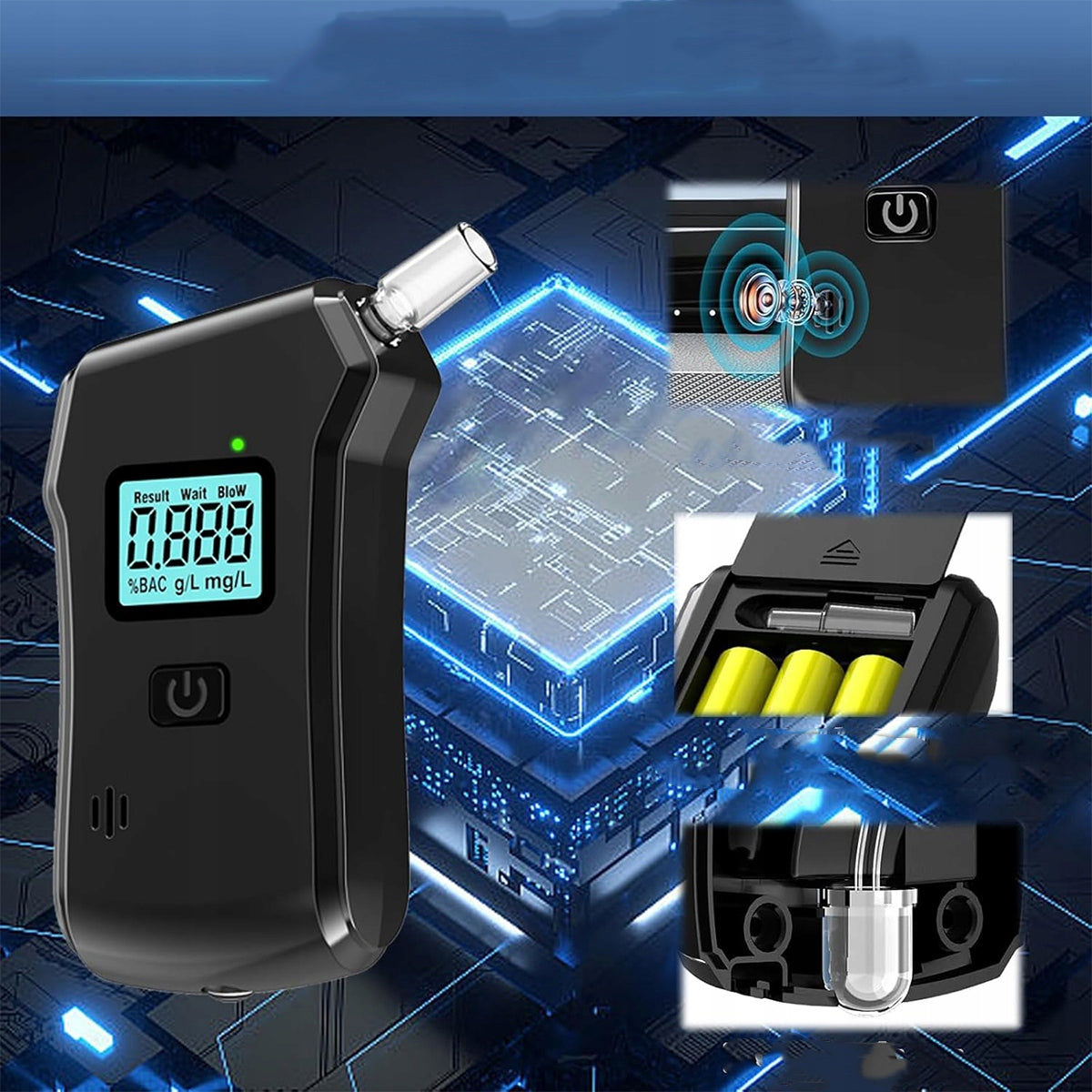 POLICE BREATHALYZER PROFESSIONAL ELECTRONIC LCD PRECISION + 20 MOUTHPIECES Packaging status original
