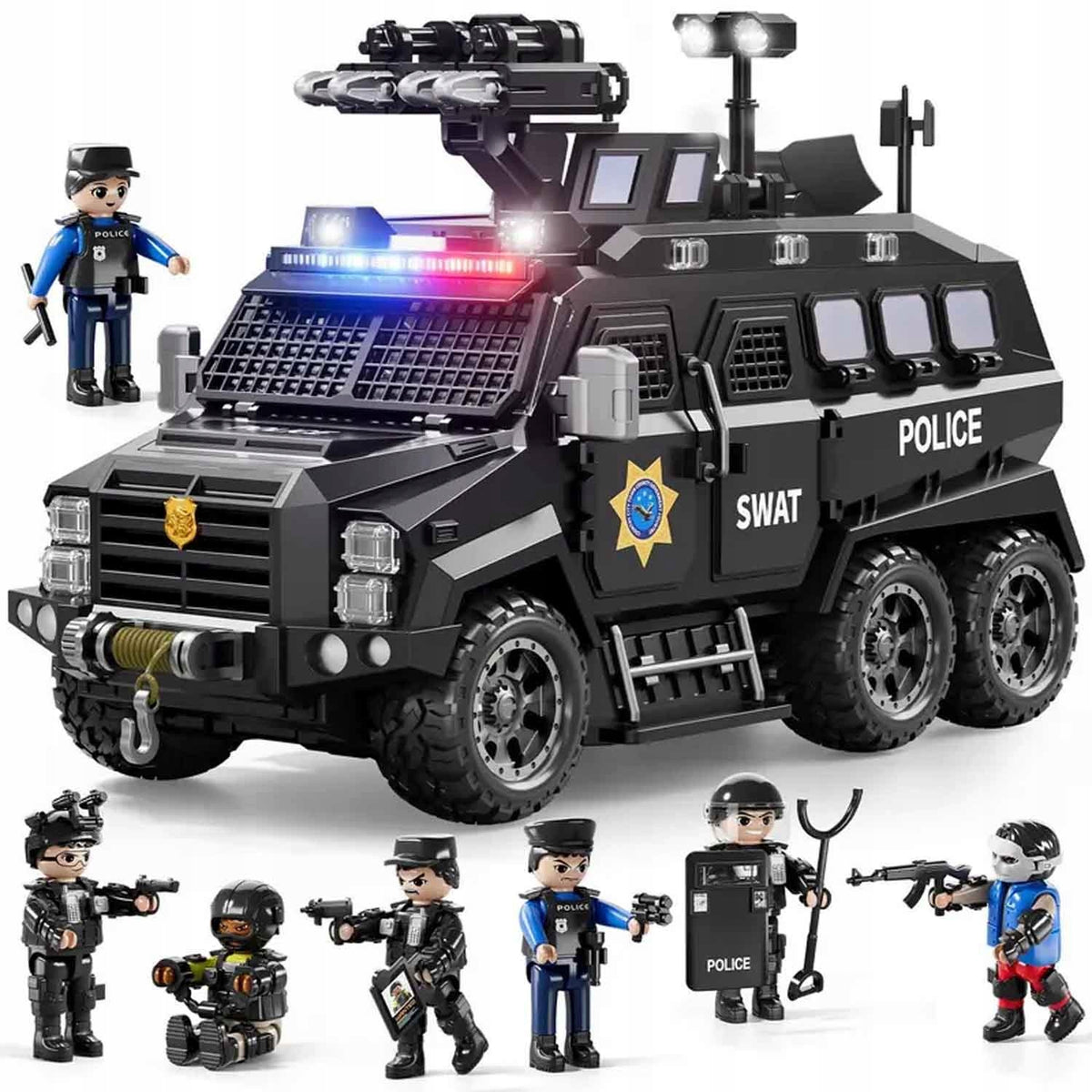 POLICE CAR SMOKE & LIGHT 6 TIRE 7 FIGURE