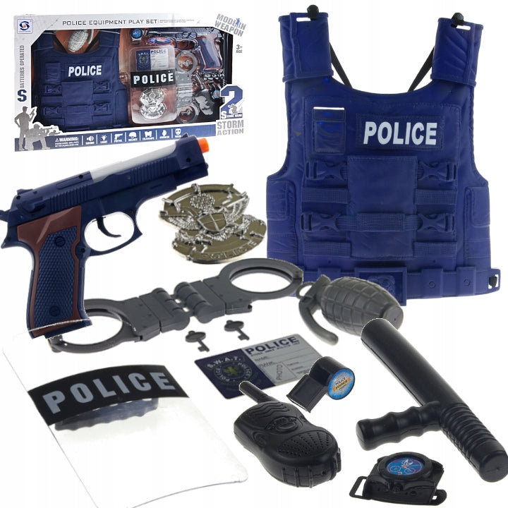 POLICEMAN SET SMALL POLICEMAN VEST BATON PISTOL HANDCUFFS OUTFIT
