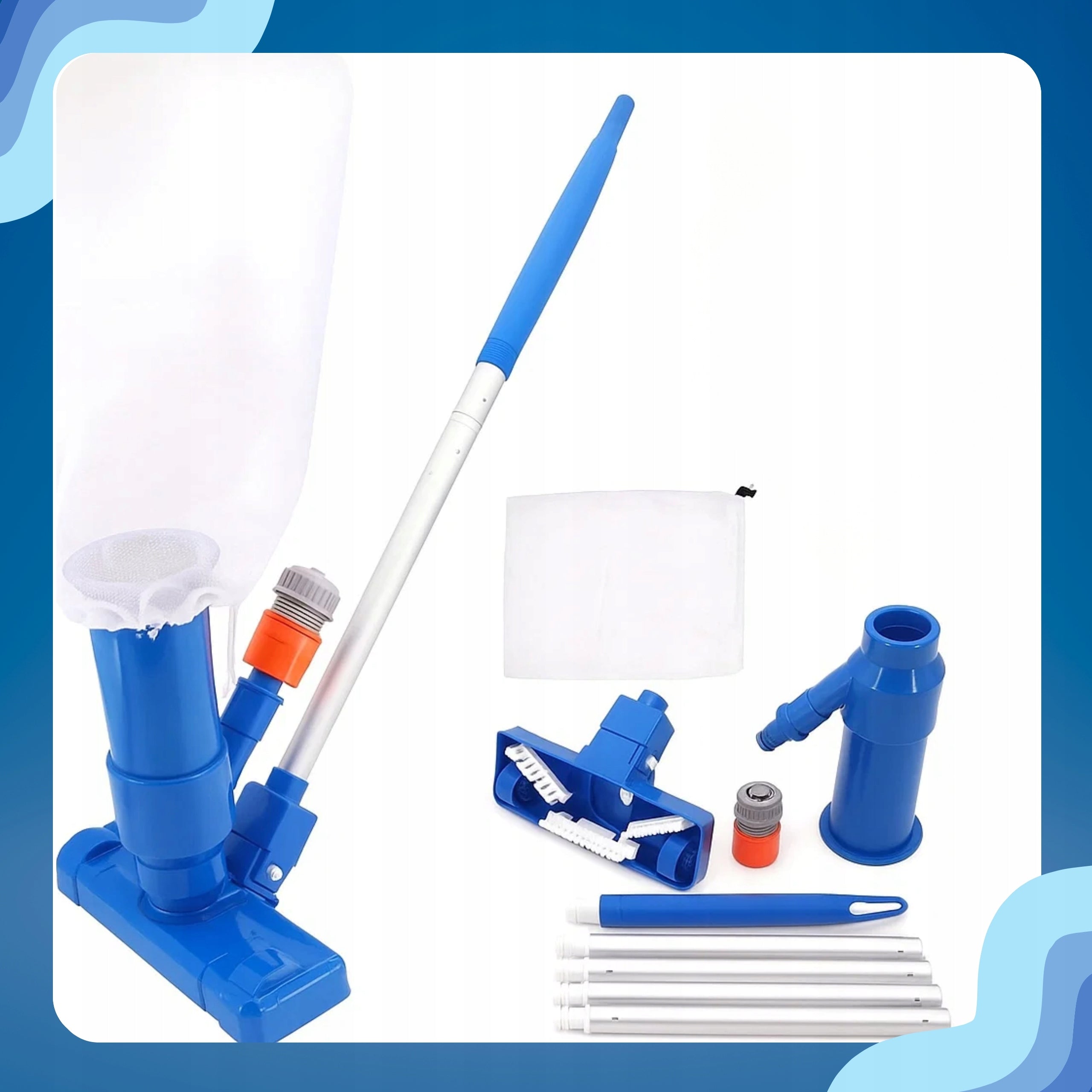 POOL BOTTOM CLEANING VACUUM CLEANER POOL SET MESH BAG +STICK SET Packaging status original