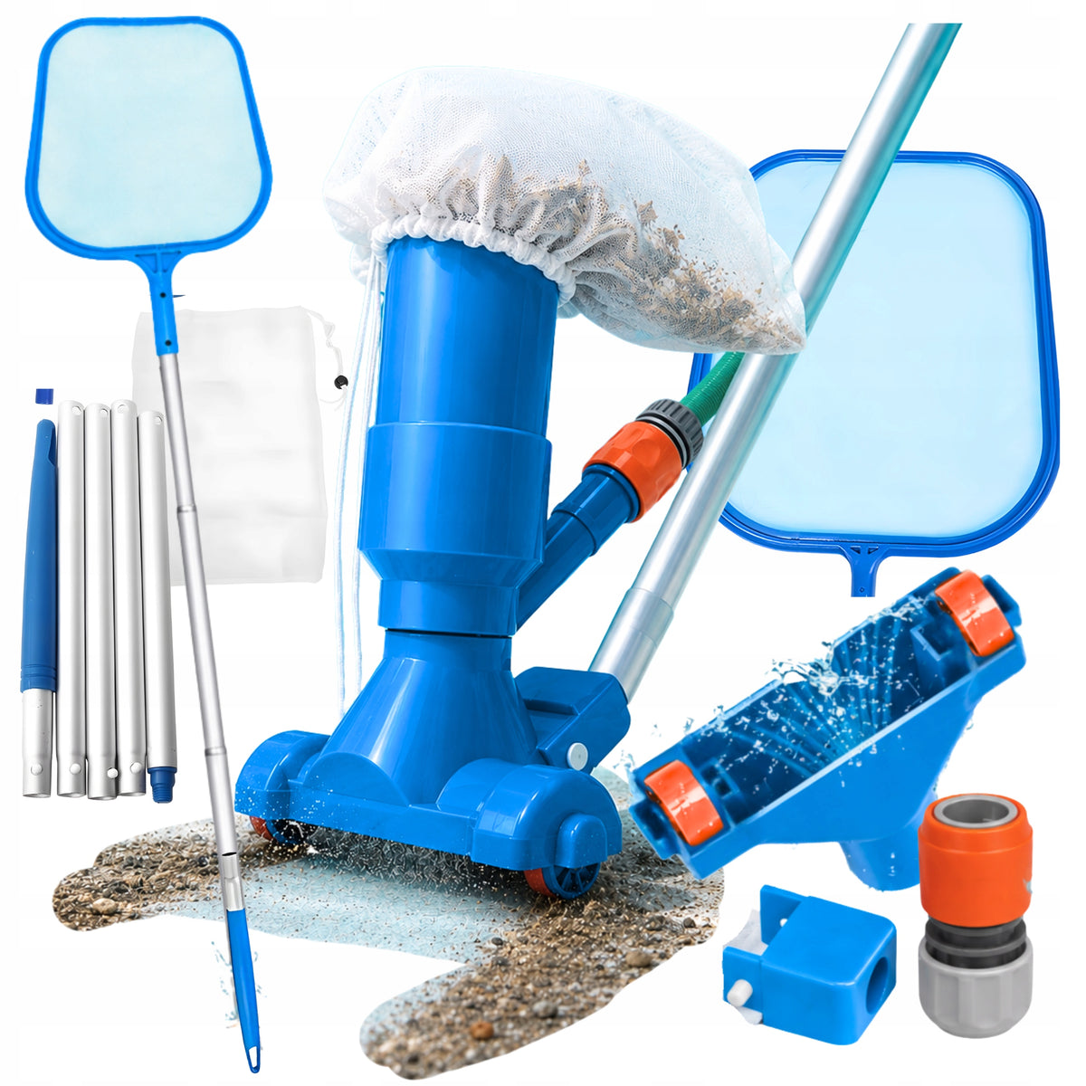 POOL BOTTOM CLEANING VACUUM CLEANER SET + TELESCOPIC POLE + XXL MESH