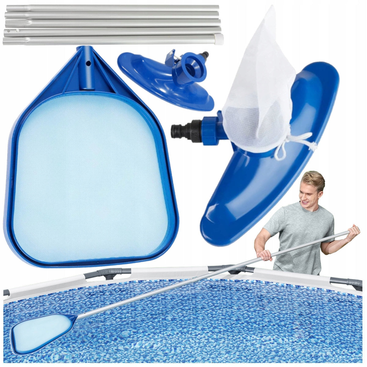 POOL CLEANING KIT BRUSH pool VACUUM CLEANER STICK MESH Packaging status original