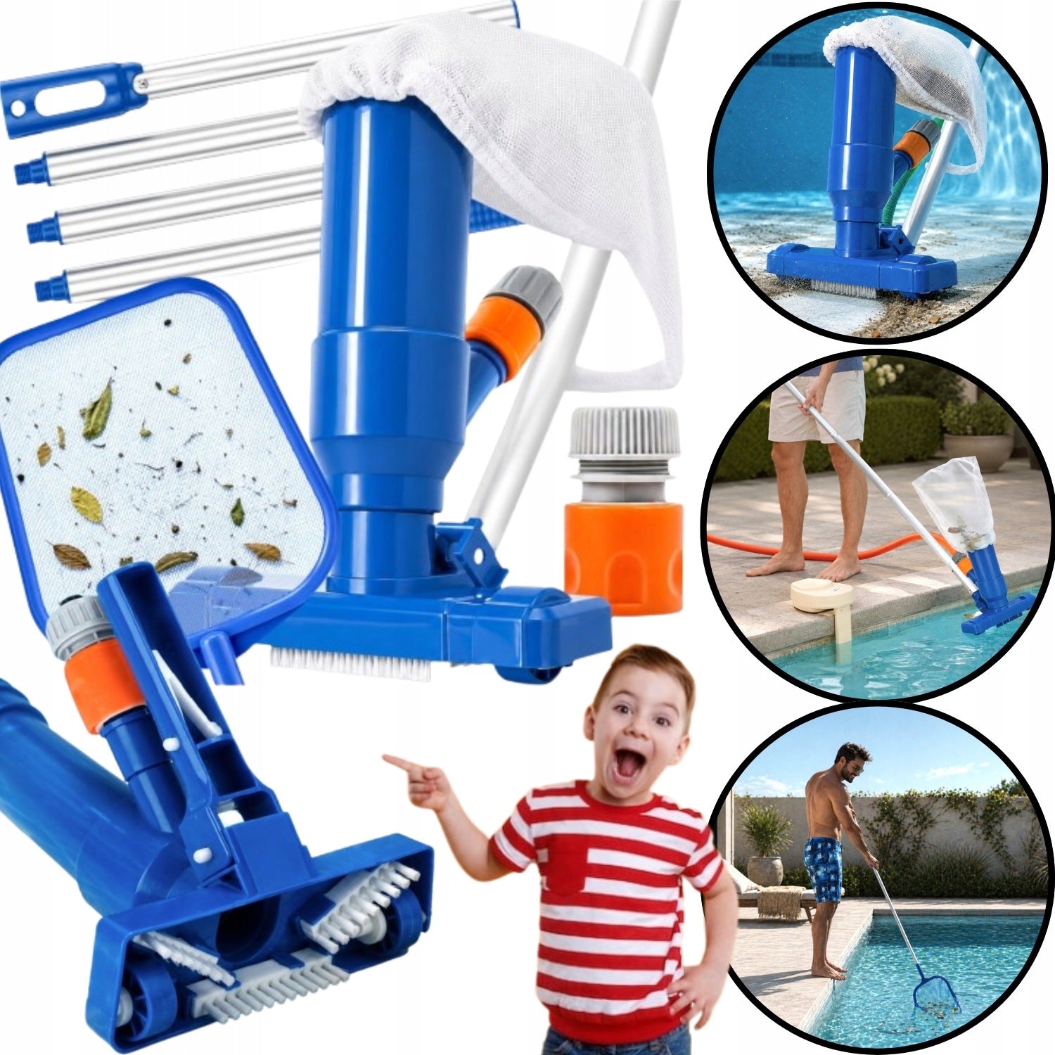 POOL CLEANING KIT WATER VACUUM CLEANER TELESCOPIC POLE 120CM SEAT