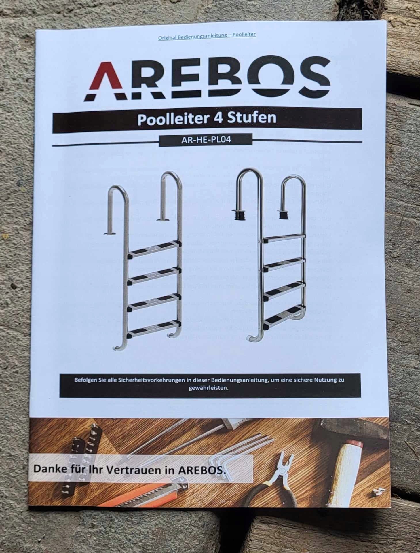 POOL LADDER AREBOS 4 STEPS, HEIGHT 157 CM, STAIRS TO THE POOL Manufacturer Arebos
