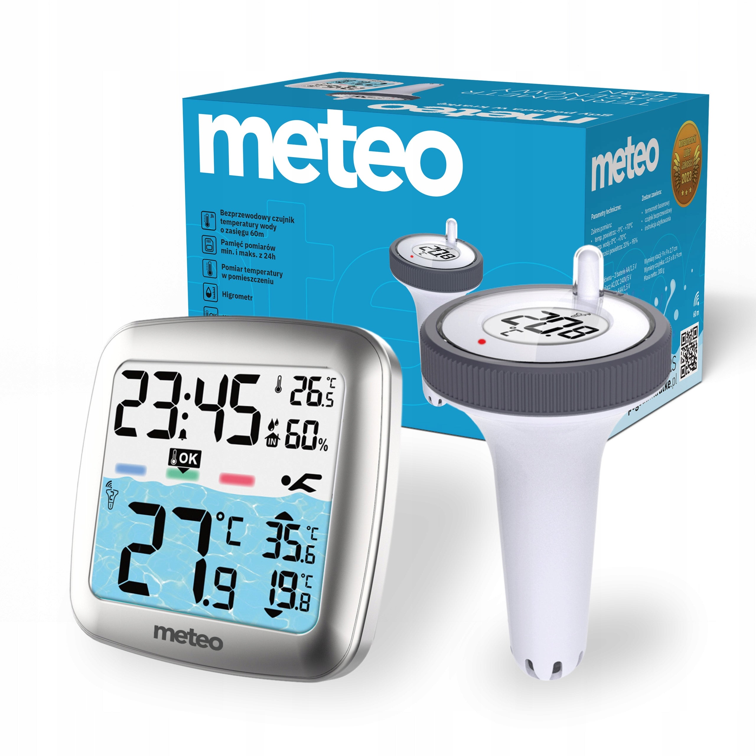 POOL THERMOMETER METEO TB2S WIRELESS WATER SENSOR LCD WEATHER