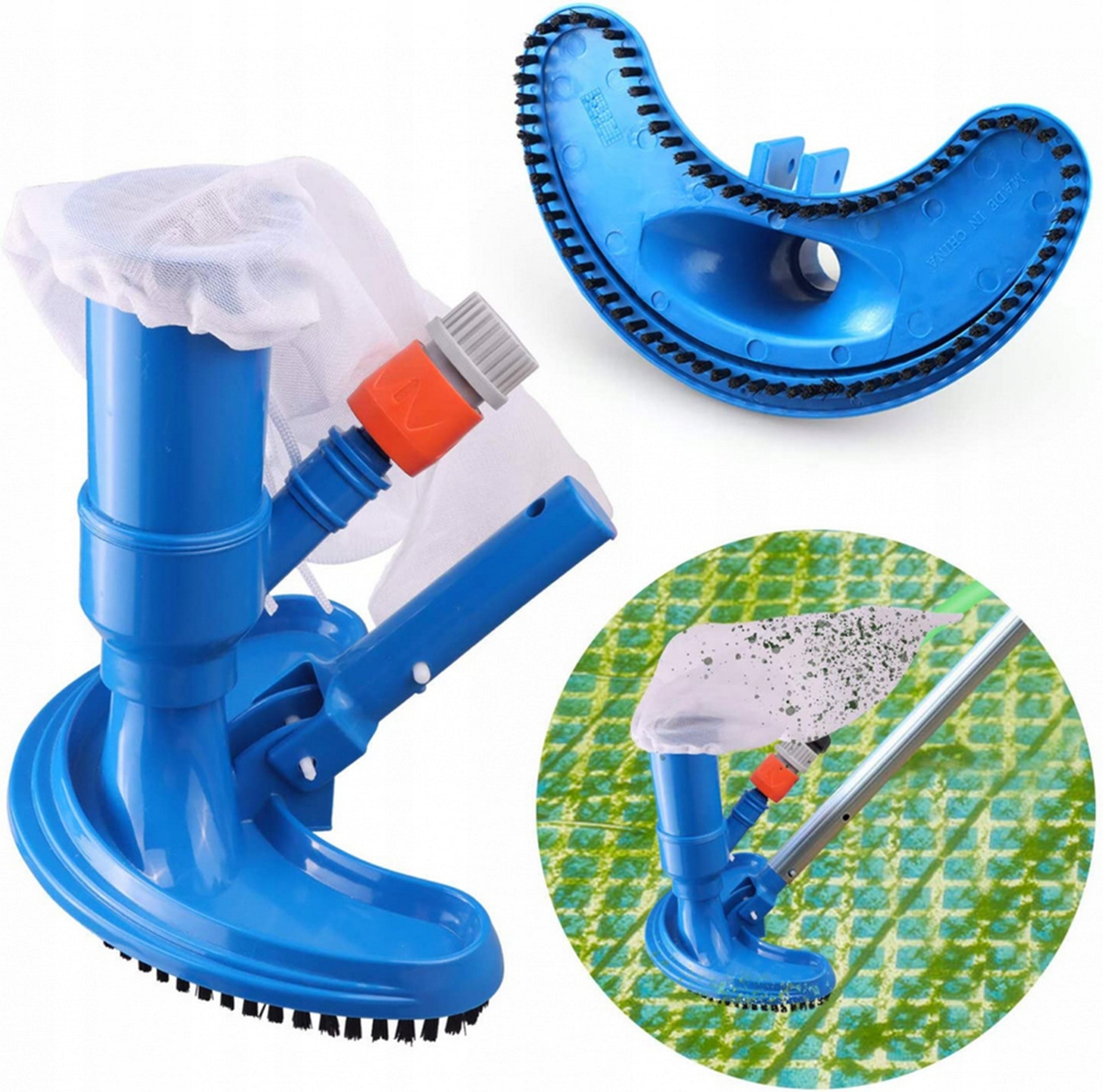 POOL VACUUM CLEANER SET WITH MESH POOL BOTTOM CLEANING BRUSH Packaging status original
