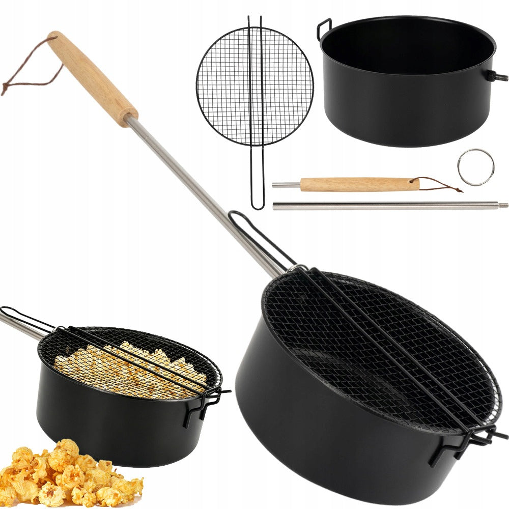 POPCORN POT WITH LONG HANDLE LID CAMPING NON-STICK