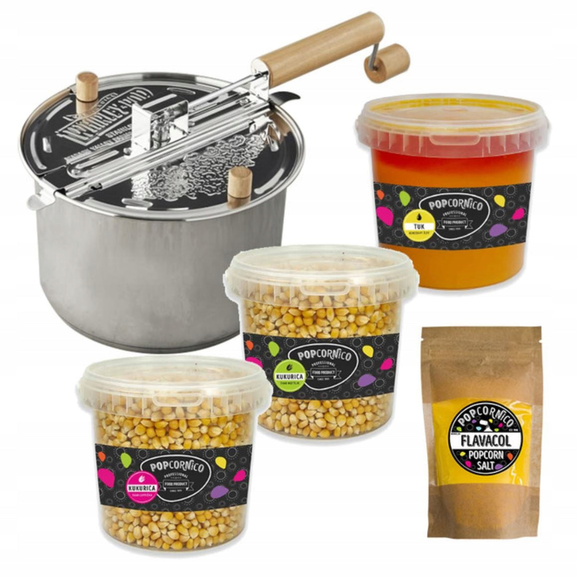 POPCORN Set - Popcorn Pot STEEL, Corn, Salt, Fat