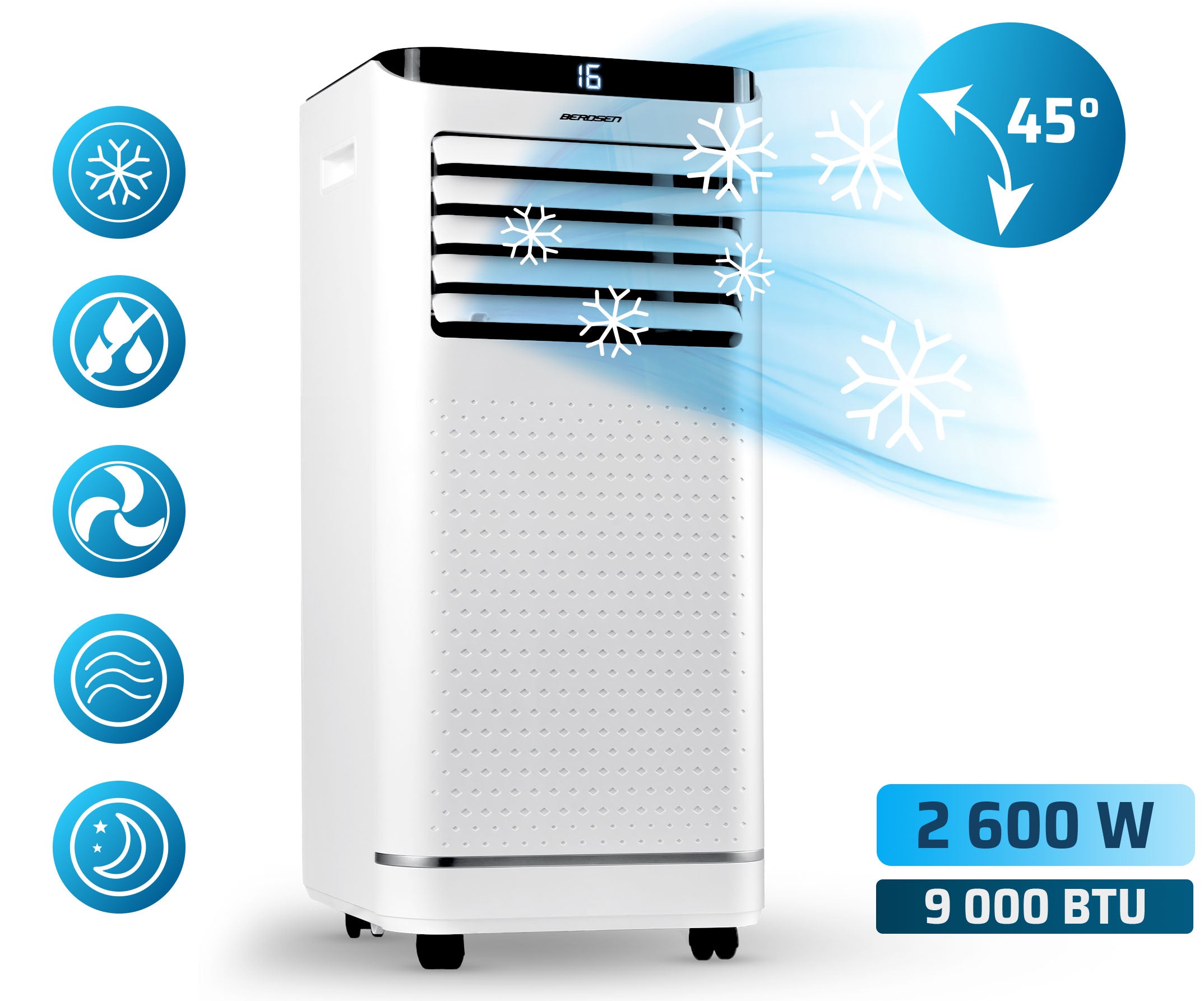 PORTABLE AIR CONDITIONER 2,6kW 30m2 DEHUMIDIFIER 24l/24h WiFi BERDSEN 9000 BTU EAN (GTIN) 5903890629793