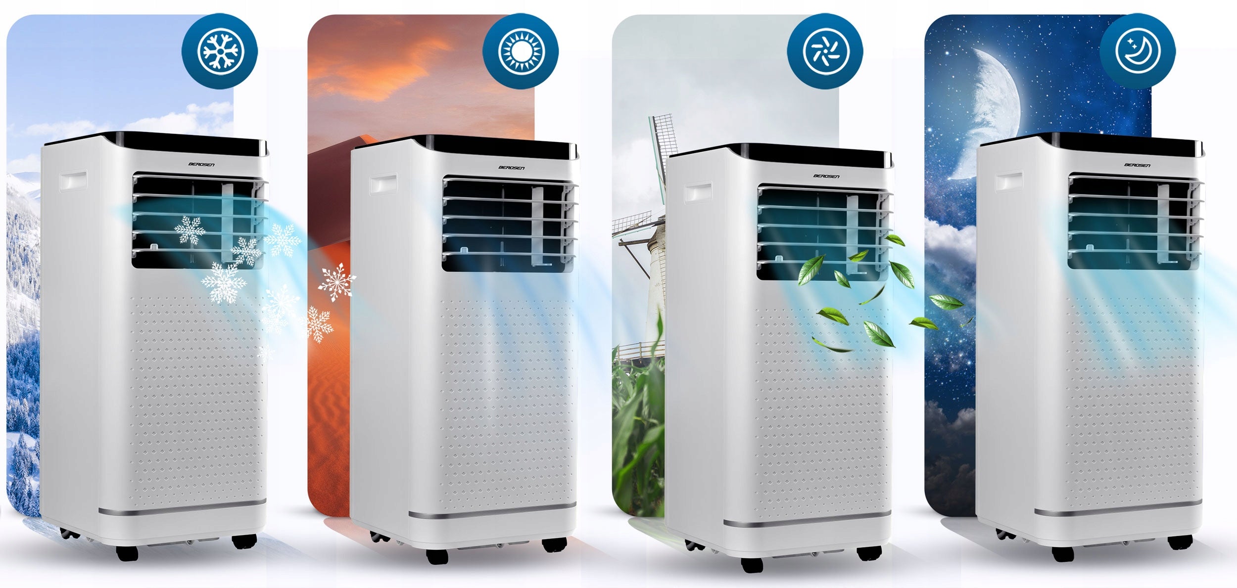 PORTABLE AIR CONDITIONER 2,6kW 30m2 DEHUMIDIFIER 24l/24h WiFi BERDSEN 9000 BTU Packaging status original