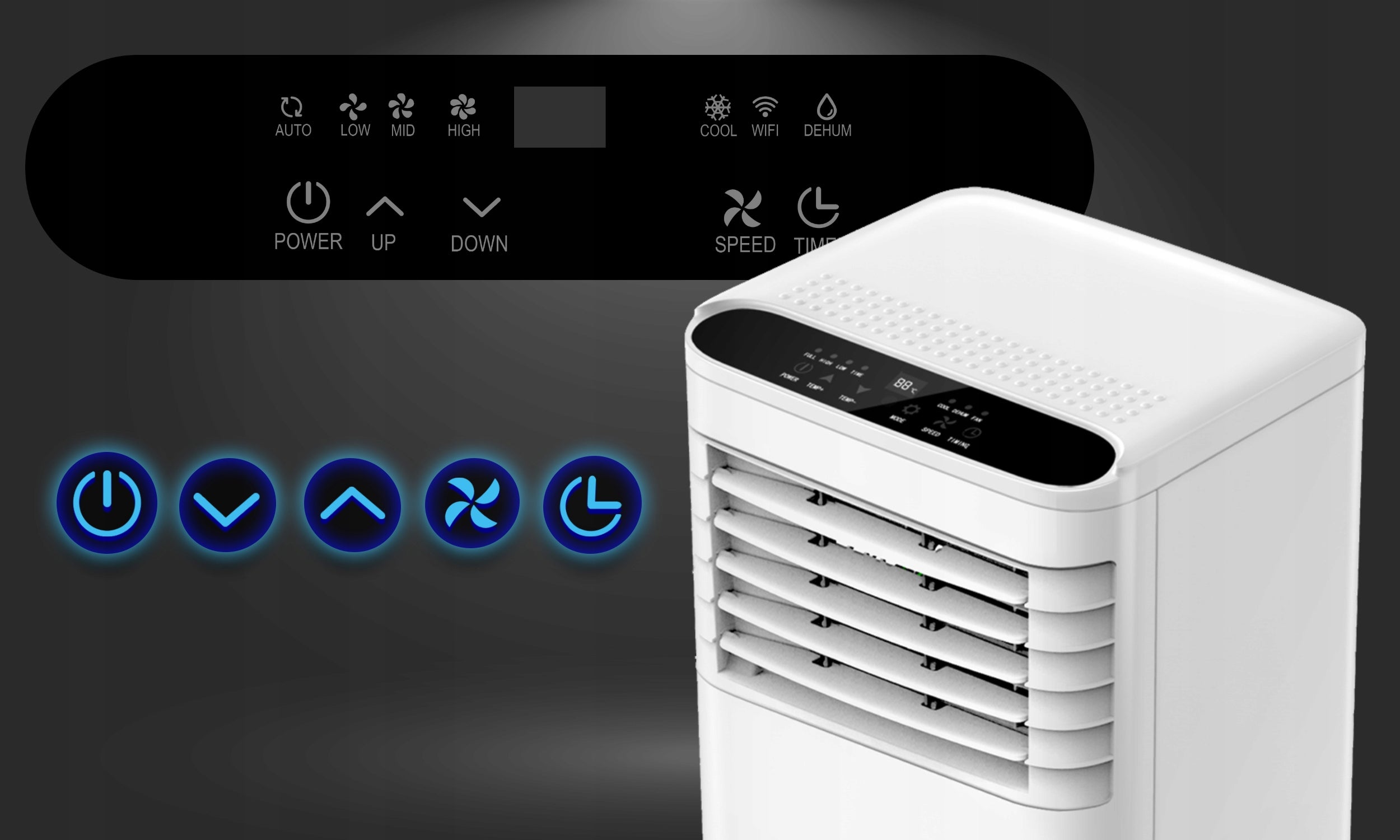 PORTABLE AIR CONDITIONER 2,6kW QUIET SMALL WiFi DEHUMIDIFIER 24l/24H AIR CONDITIONING Heating power 0 W