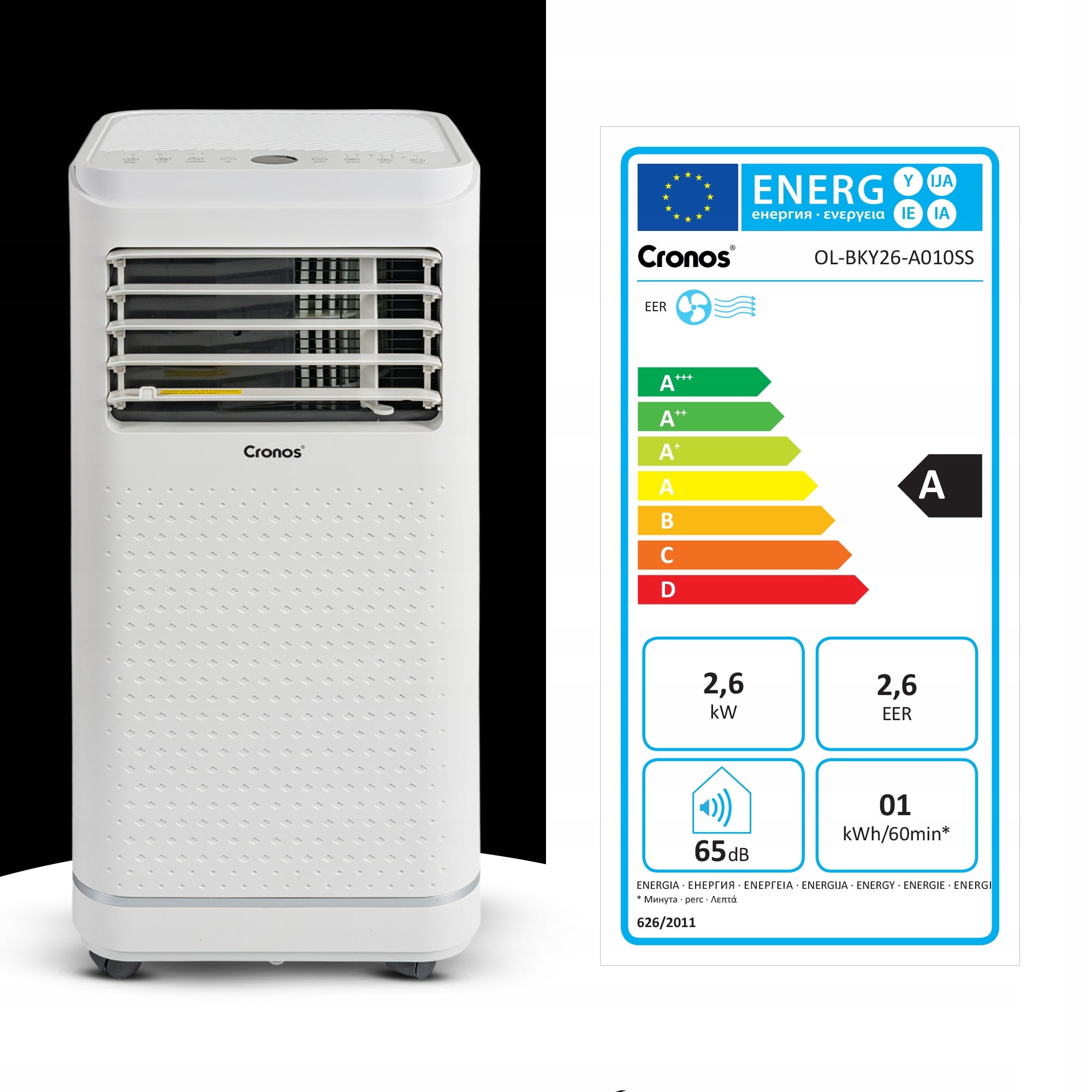 PORTABLE AIR CONDITIONER 2600W QUIET 2,6KW 25m2 REMOTE CONTROL AND ACCESSORIES CRONOS Batteries included yes