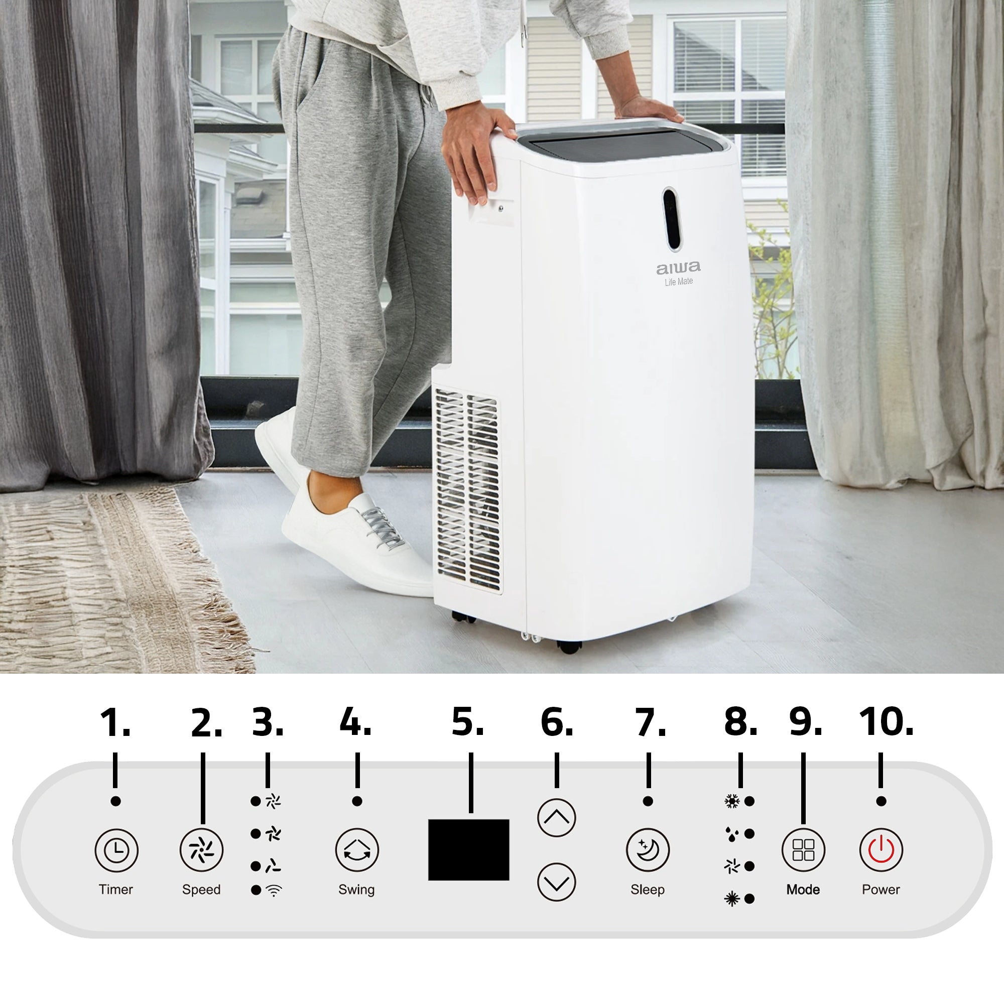 PORTABLE AIR CONDITIONER 3,5kW DEHUMIDIFIER Heating 60L/24H 55m2 AIWA 4in1 +WiFi Energy class - cooling A