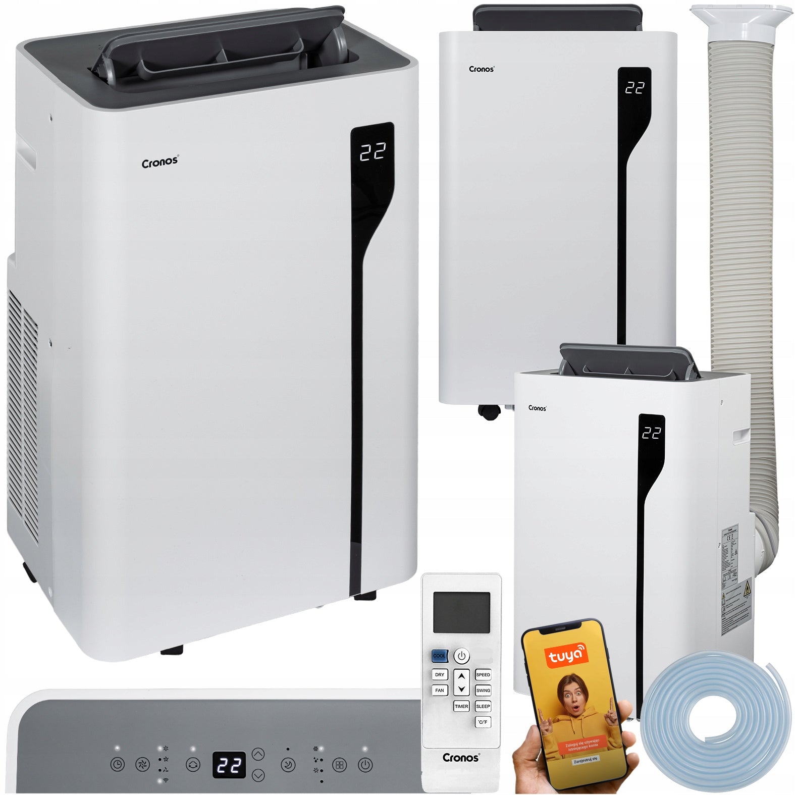 PORTABLE AIR CONDITIONER 4100W QUIET 4,1KW 35m2 REMOTE CONTROL + WiFi ACCESSORIES CRONOS