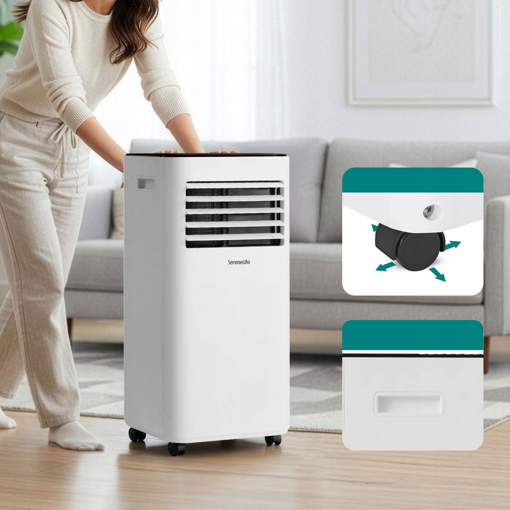 PORTABLE AIR CONDITIONER 7000BTU 3IN1 SERENELIFE WHITE SILENT DEHUMIDIFIER Manufacturer code KLIMATYZATOR PRZENOŚNY