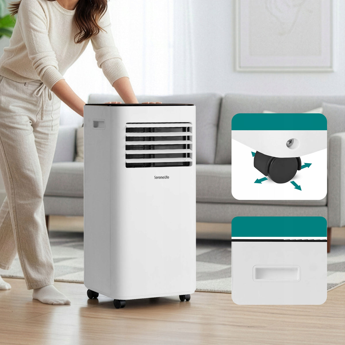PORTABLE AIR CONDITIONER 7000BTU 3IN1 SERENELIFE WHITE SILENT DEHUMIDIFIER Manufacturer code KLIMATYZATOR PRZENOŚNY