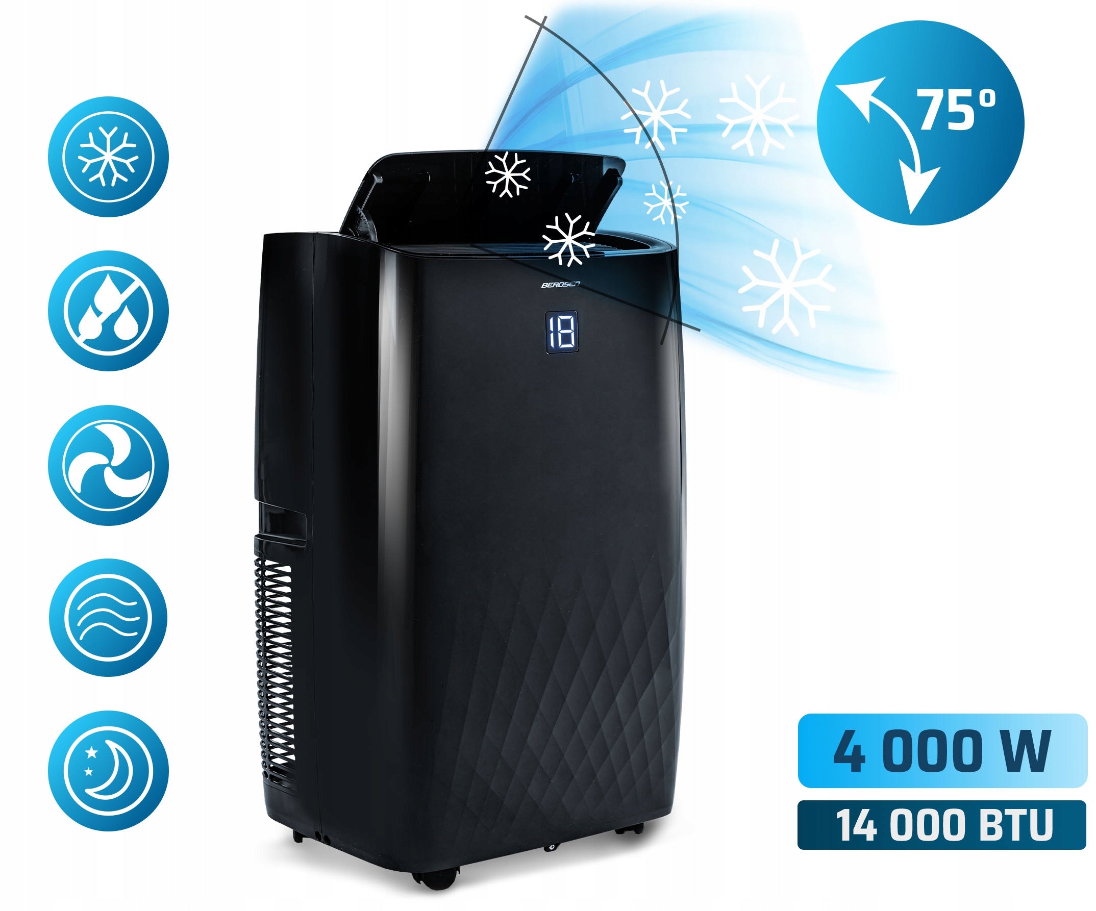 PORTABLE AIR CONDITIONER Berdsen WITH HEATING FUNCTION 4kW DEHUMIDIFIER 36l/24h WiFi Cooling power 4000 W