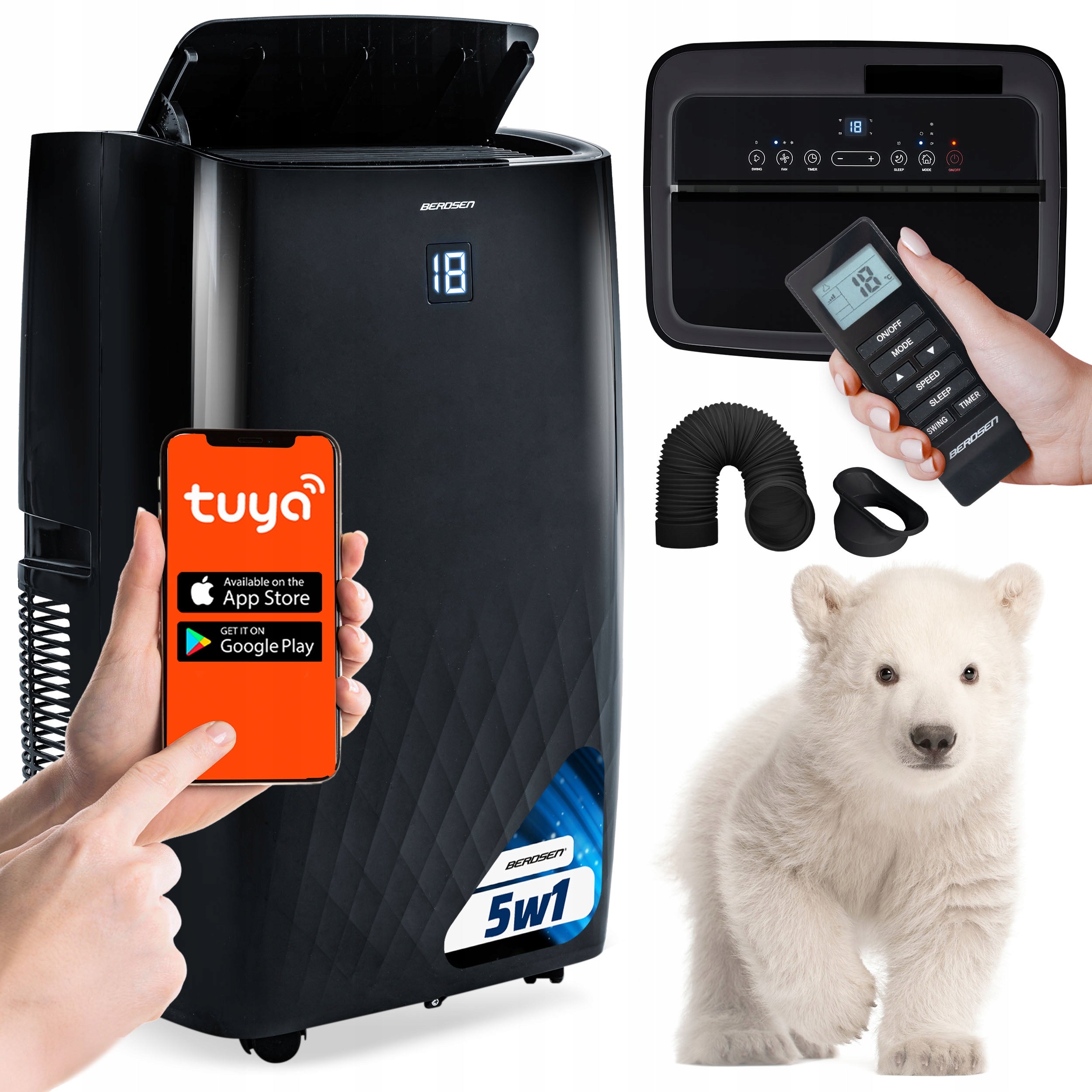 PORTABLE AIR CONDITIONER Berdsen WITH HEATING FUNCTION 4kW DEHUMIDIFIER 36l/24h WiFi