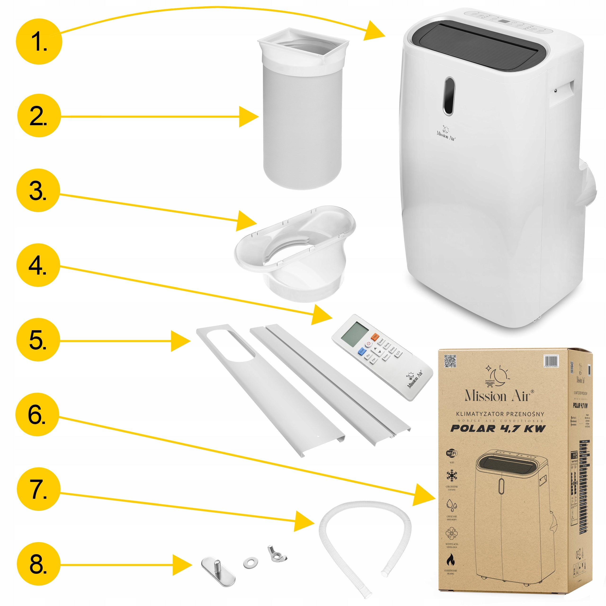 PORTABLE AIR CONDITIONER Mission Air 4,7kW dehumidifier 50L +HEATING +SWING +WiFi Cooling power 4700 W