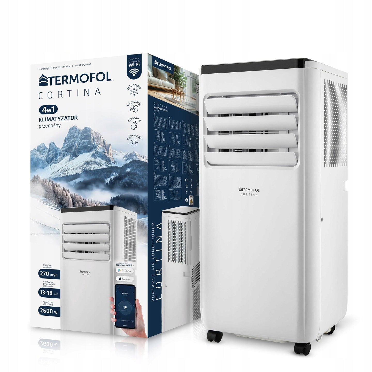 PORTABLE AIR CONDITIONER TERMOFOL CORTINA 2600W DEHUMIDIFIER 4IN1 WIFI Packaging status original