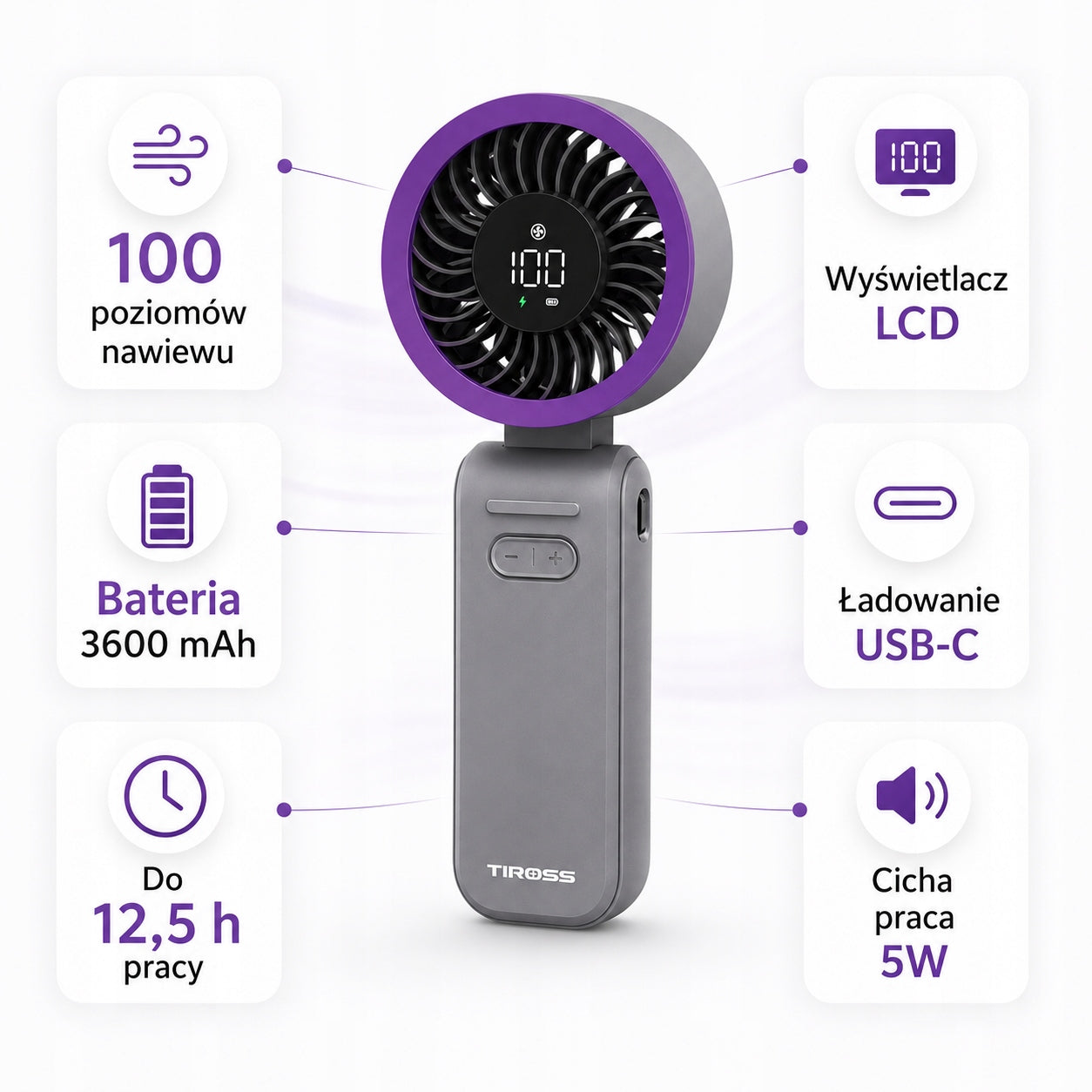 PORTABLE FAN MINI DESK FAN QUIET HANDHELD 3600mAh 100 mode Model DD3422