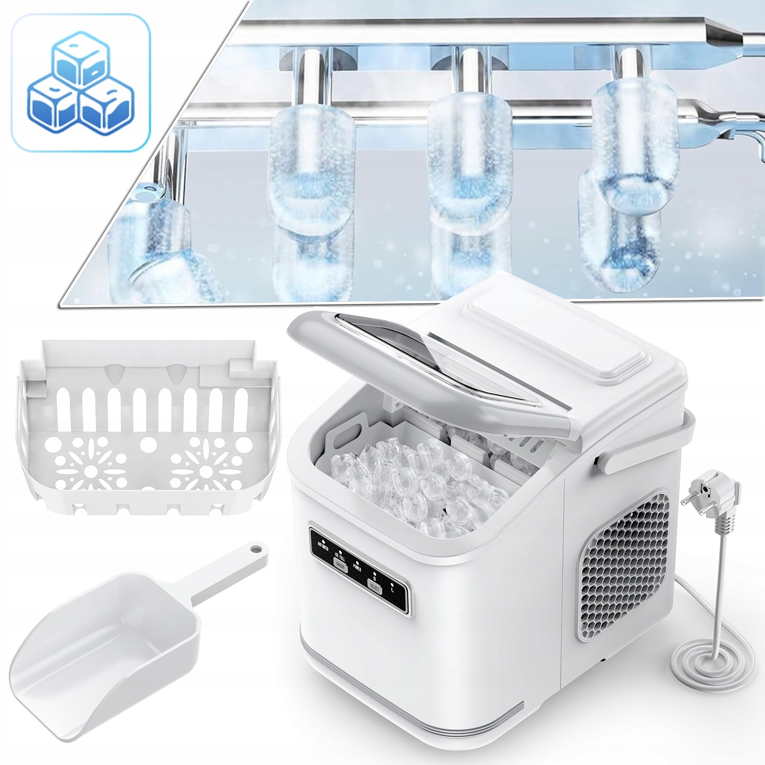 PORTABLE ICE MACHINE WITH PORTABLE HANDLE, COUNTERTOP ICE MACHINE