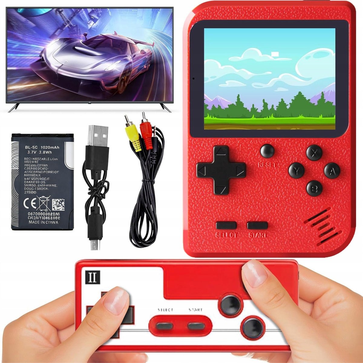 PORTABLE MINI RETRO CONSOLE TWO PLAYERS 500 GAMES 3" TV AV