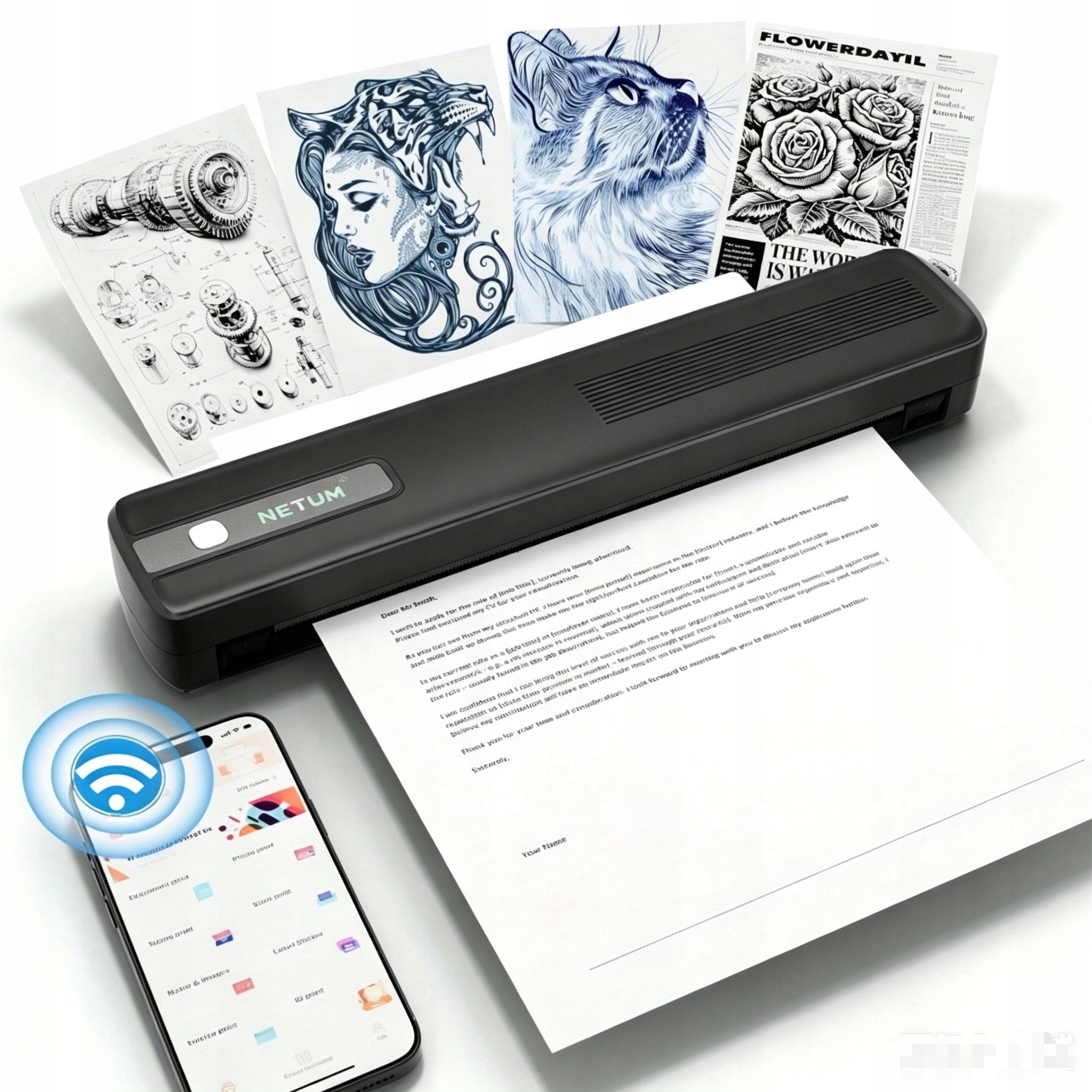 PORTABLE THERMAL A4 NETUM PRINTER FOR DOCUMENTS, PHOTOS, LABELS, TATTOO