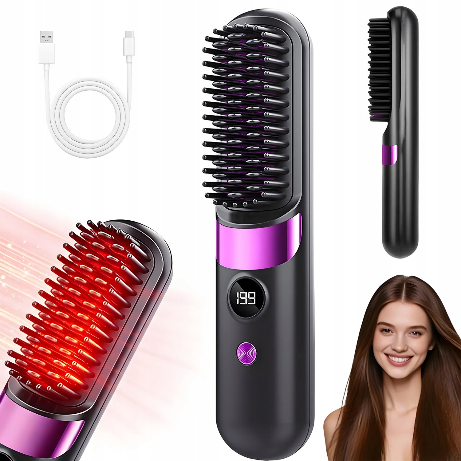 PORTABLE THERMAL BRUSH STRAIGHTENING BRUSH HAIR STRAIGHTENER