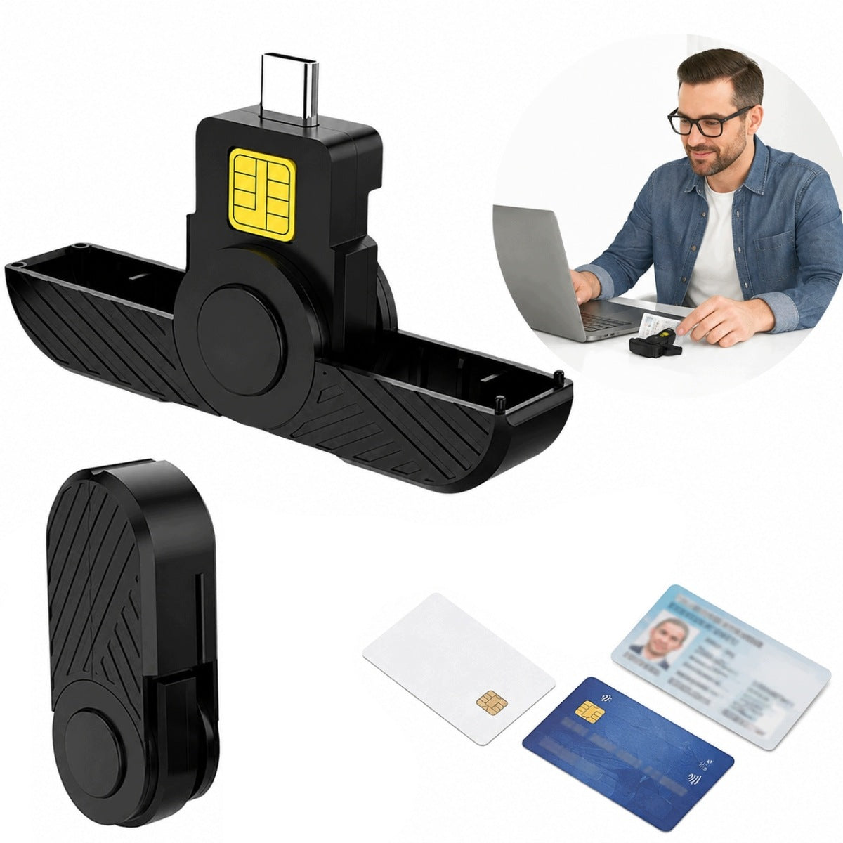 PORTABLE USB-C CARD READER FOLDABLE FOR SMARTPHONE MAC WINDOWS ANDROID