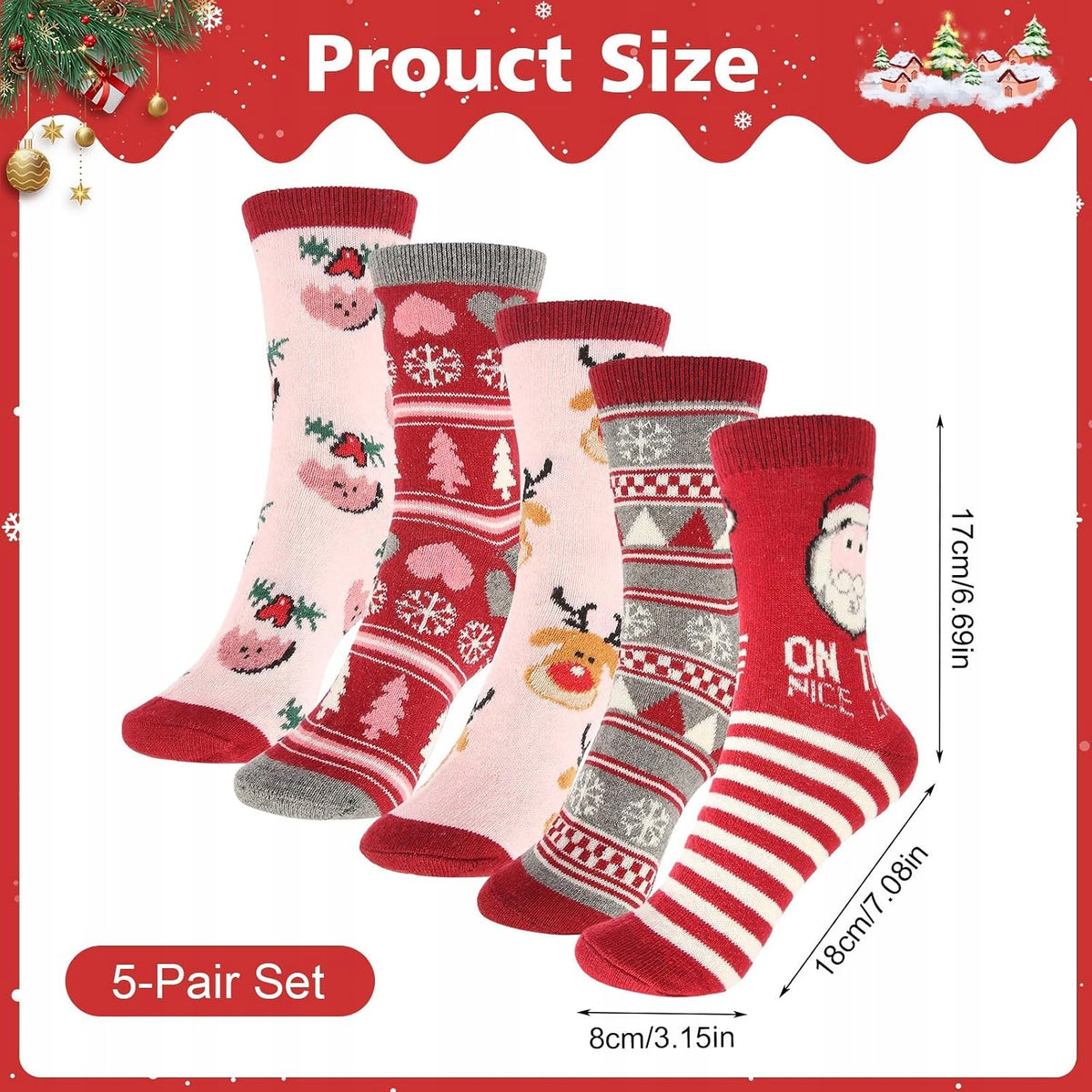 POSITIVE SOCKS WOMEN'S COTTON CARDBOARD UNISEX CHRISTMAS 5 PAIRS Brand no brand