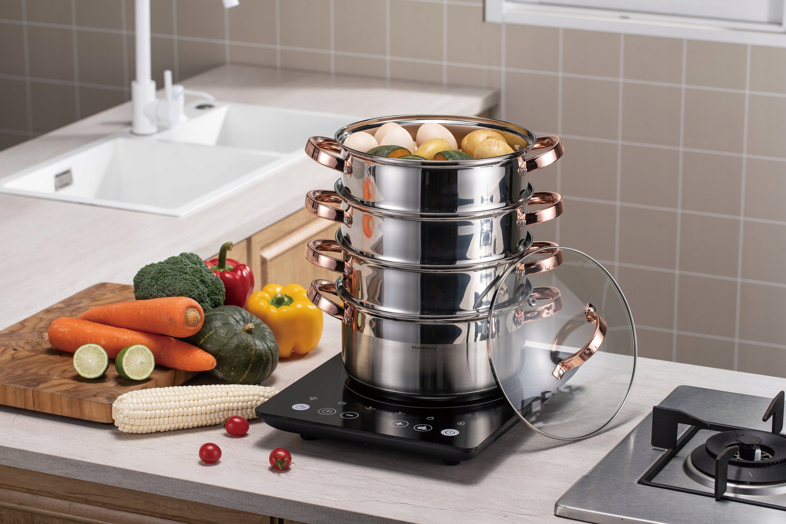 POT 2,5L STEAMING induction stainless steel pot + 3 CARTRIDGES Manufacturer code KB-7727