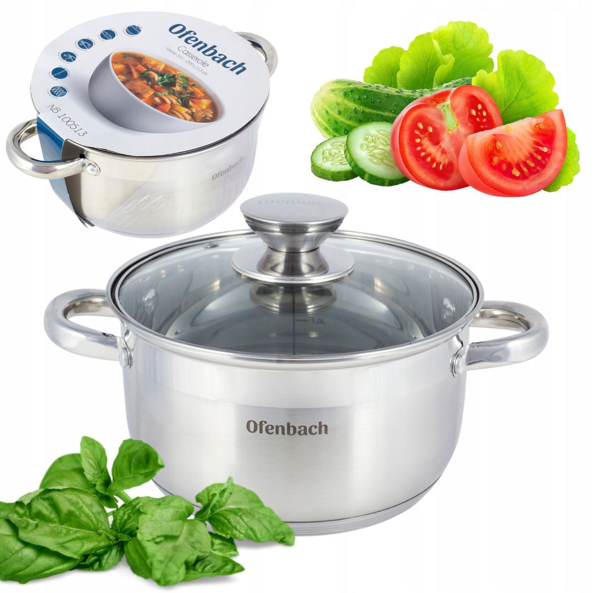 POT 3L 20cm + GLASS COVER STEEL UNIVERSAL INDUCTION OFENBACH