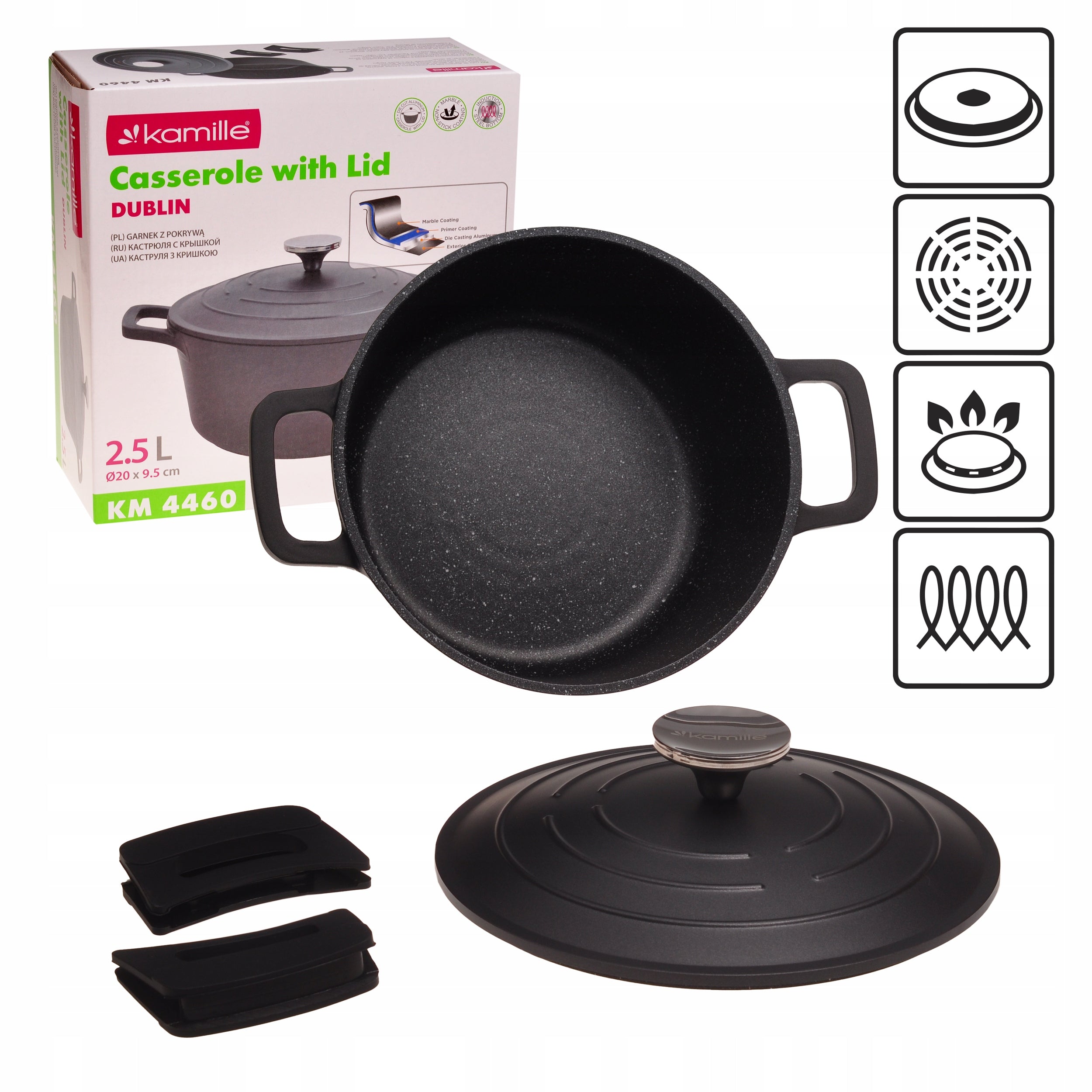 POT GAR cauldron with lid for GAS INDUCTIONS Kamille black 2,5l Brand Kamille