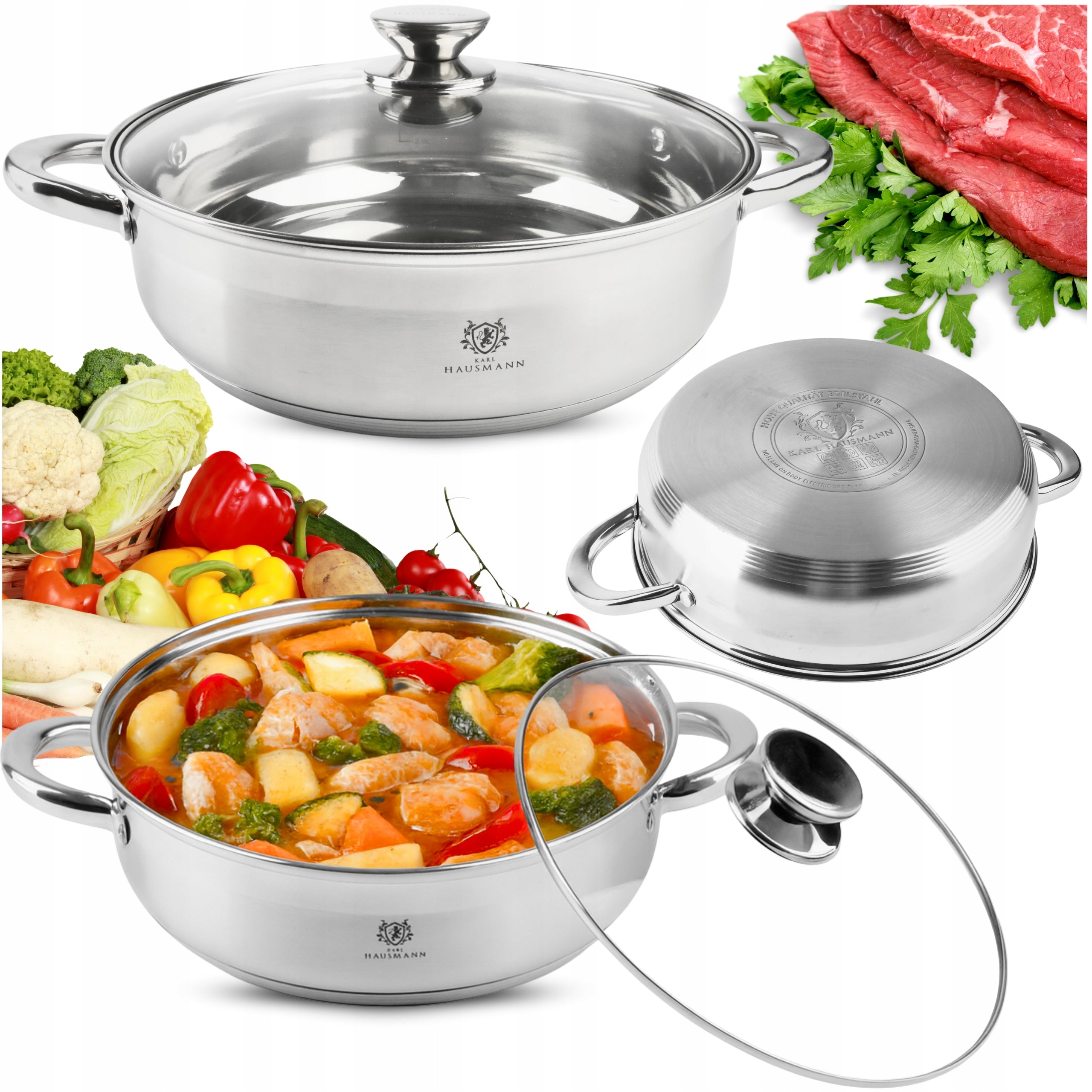 POT INDUCTION STAINLESS STEEL GAS 7,6L 32cm WITH LID LOW SOLID