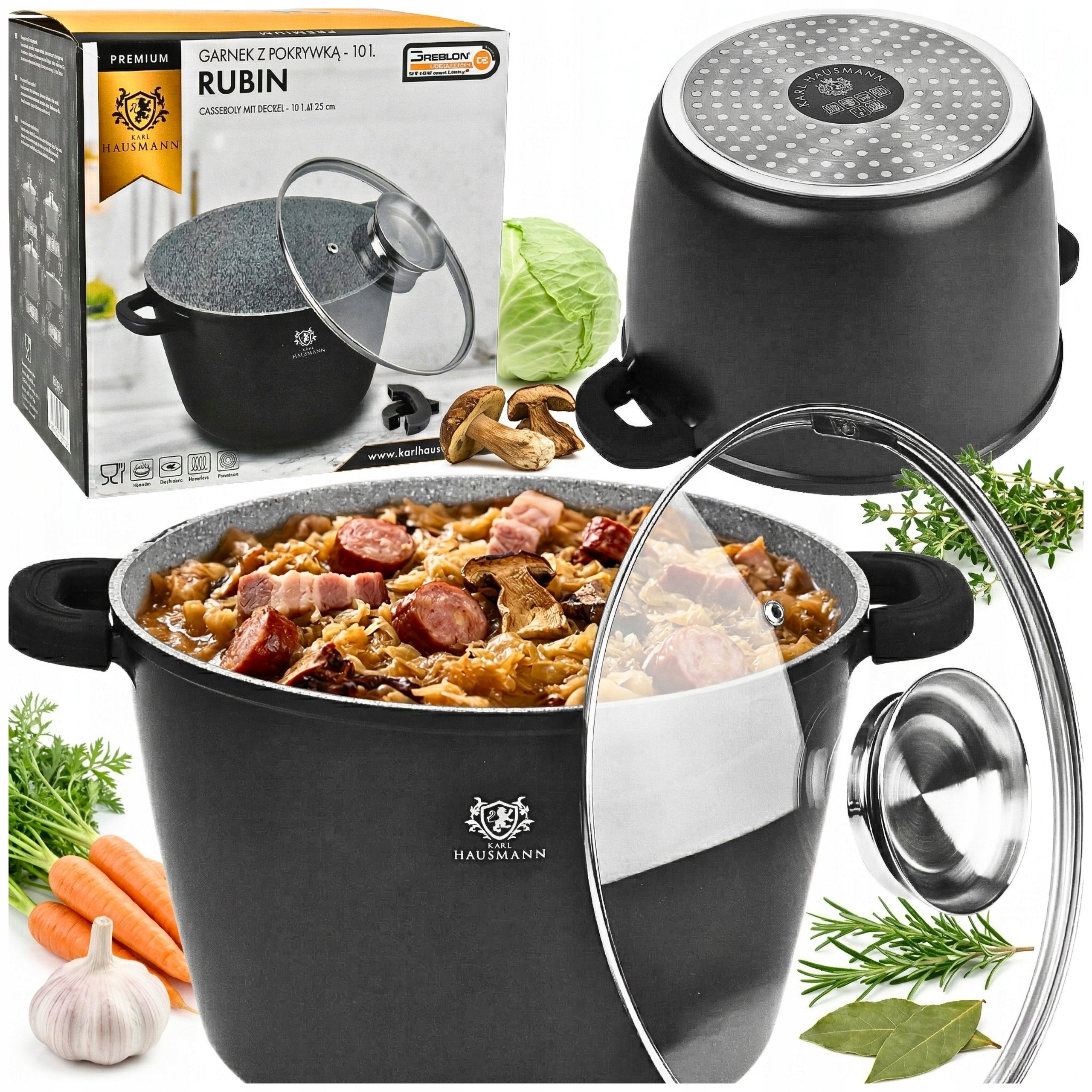 POT LARGE 10L INDUCTION GAS HIGH MARBLED POT FOR OVEN POTS