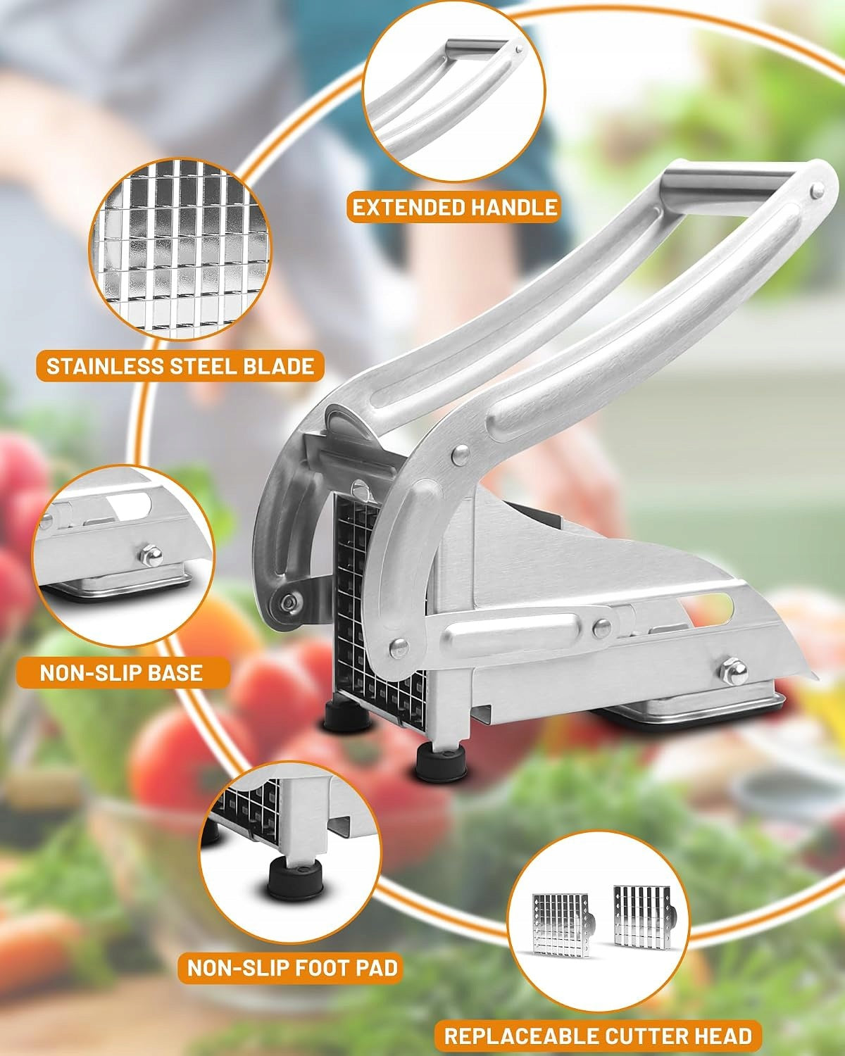 POTATO FRIES SLICER STAINLESS STEEL 2 INSERTS Dominant color white