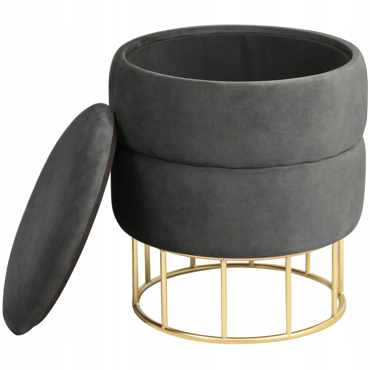 POUF OPENING FOOTREST FOR LIVING ROOM ROUND VELOUR GRAPHITE Brand Akord