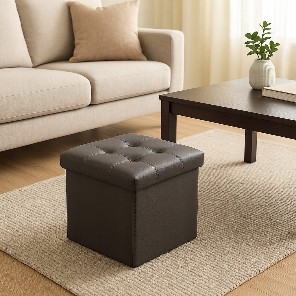 POUF with STORAGE FOLDING SEAT POUF FAUX LEATHER GREY 38x38x38cm Manufacturer code 00025780